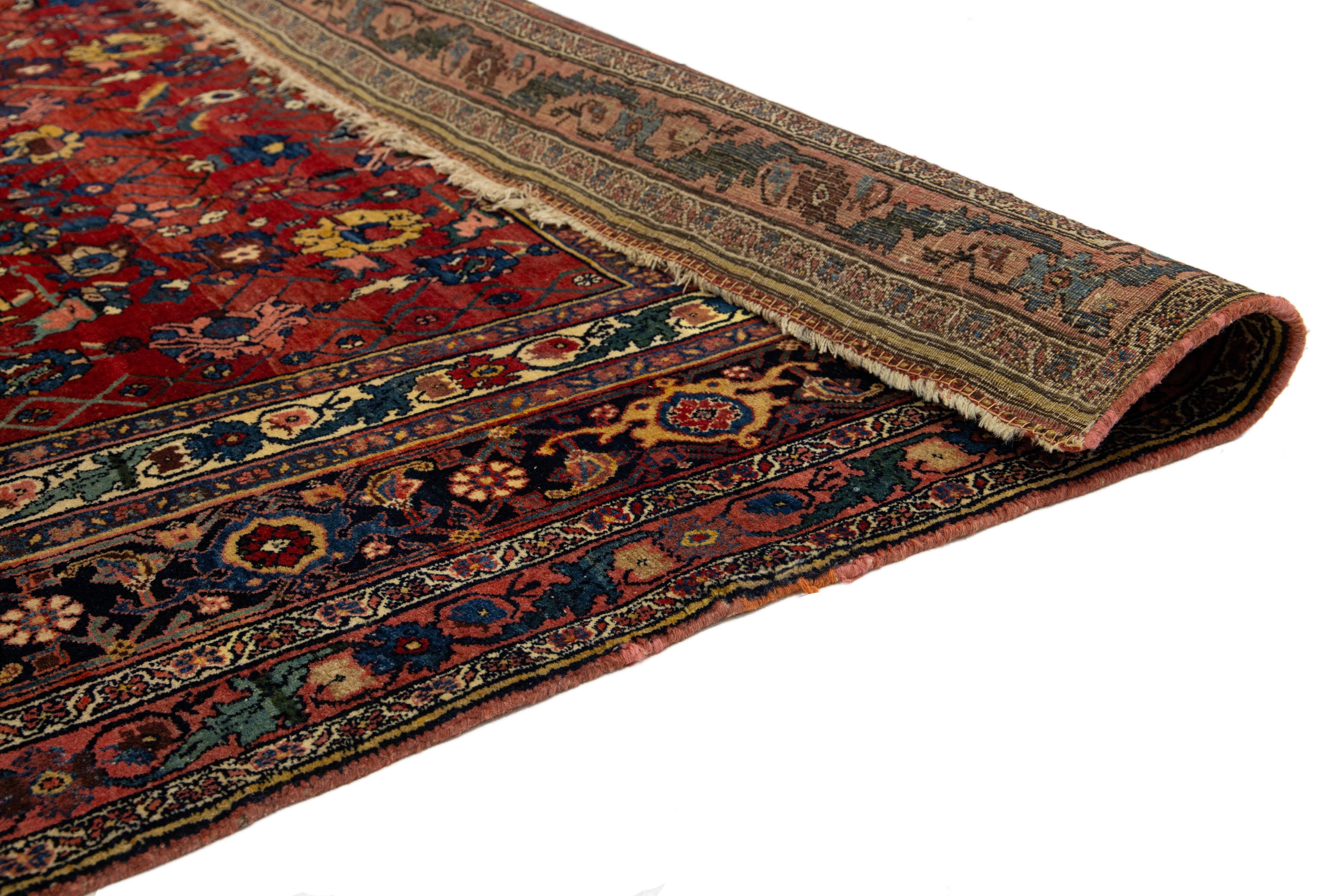 11 x 12 Antike Bidjar Handmade Allover rote Wolle Teppich zurück aus den 1890er Jahren (Handgeknüpft) im Angebot