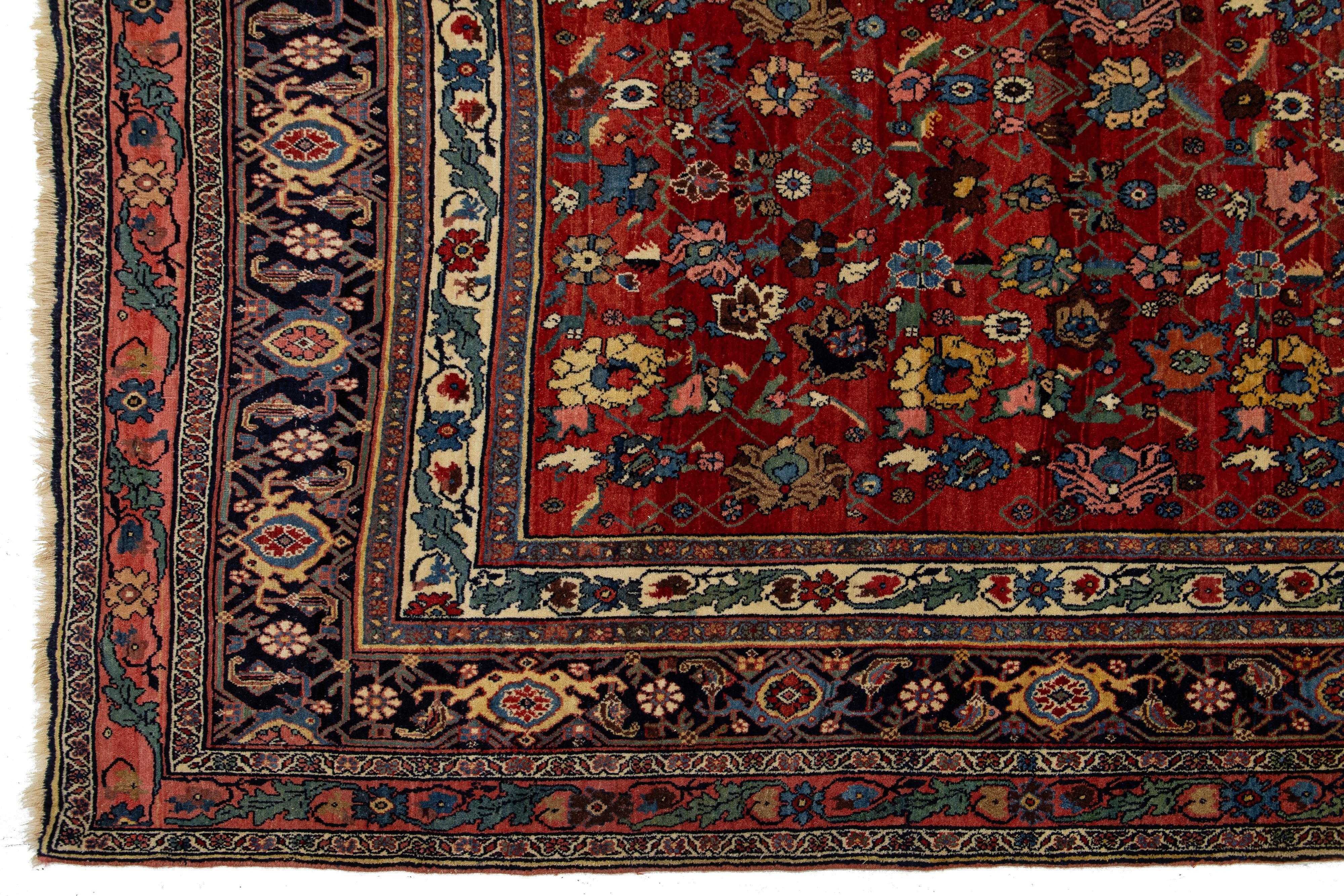 11 x 12 Antike Bidjar Handmade Allover rote Wolle Teppich zurück aus den 1890er Jahren im Angebot 1