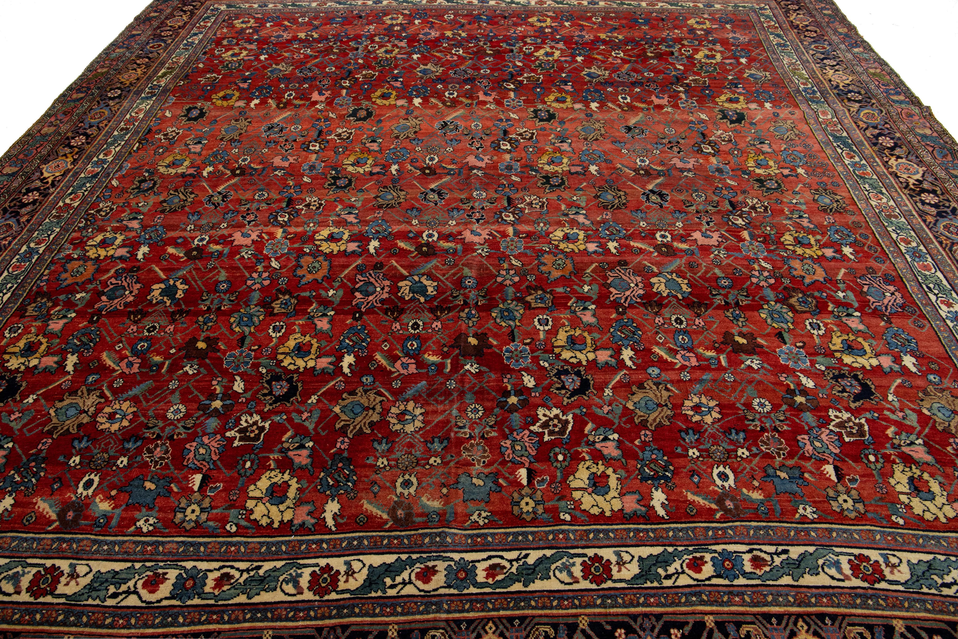 11 x 12 Antike Bidjar Handmade Allover rote Wolle Teppich zurück aus den 1890er Jahren im Angebot 2