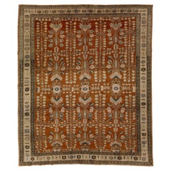 11 x 13 Authentic Antique Bakhtiari Tribal Wool Rug Floral Design Terracotta