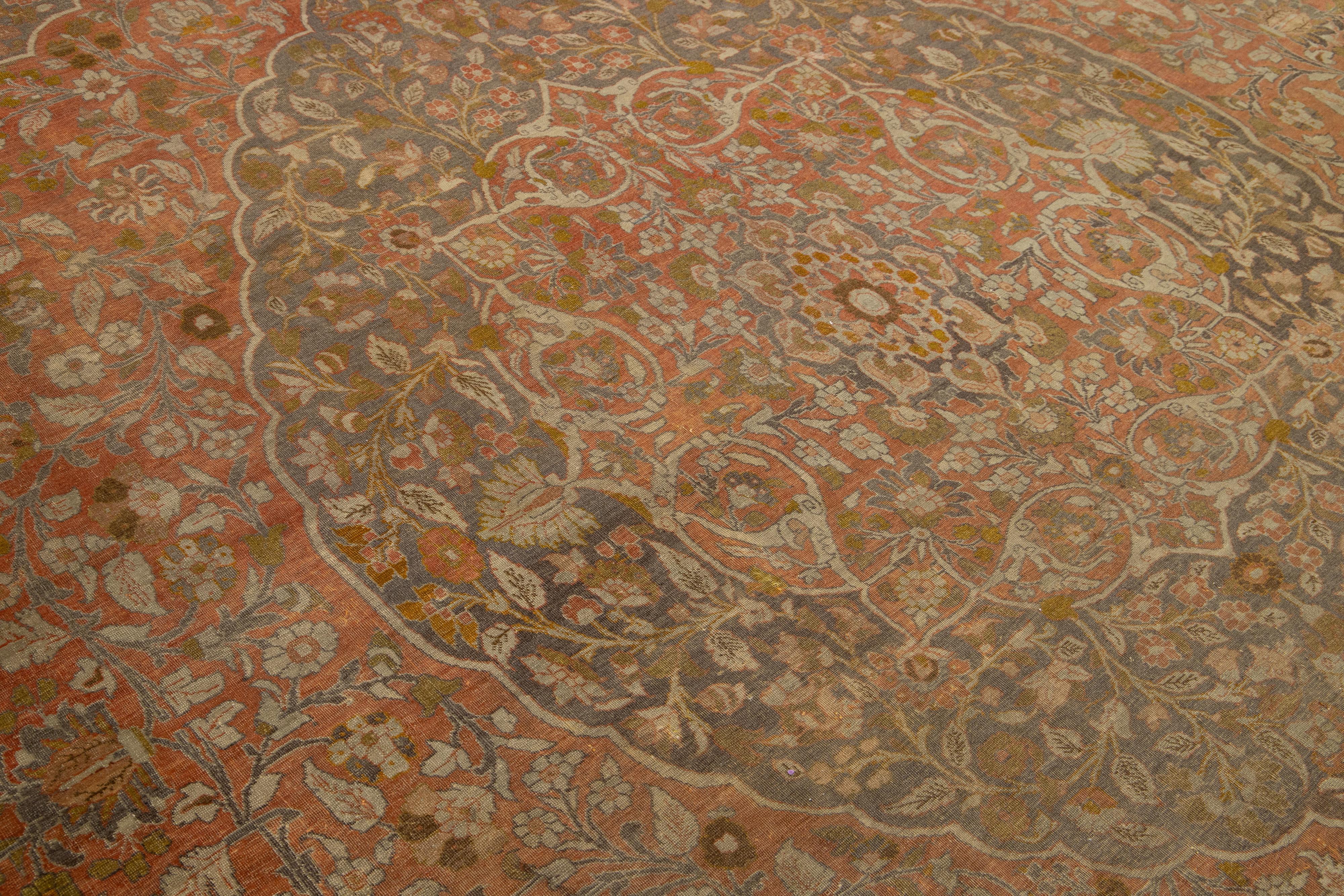 11 X 13 Rust Handmade Tabriz Wool Rug Medallion Design For Sale 4
