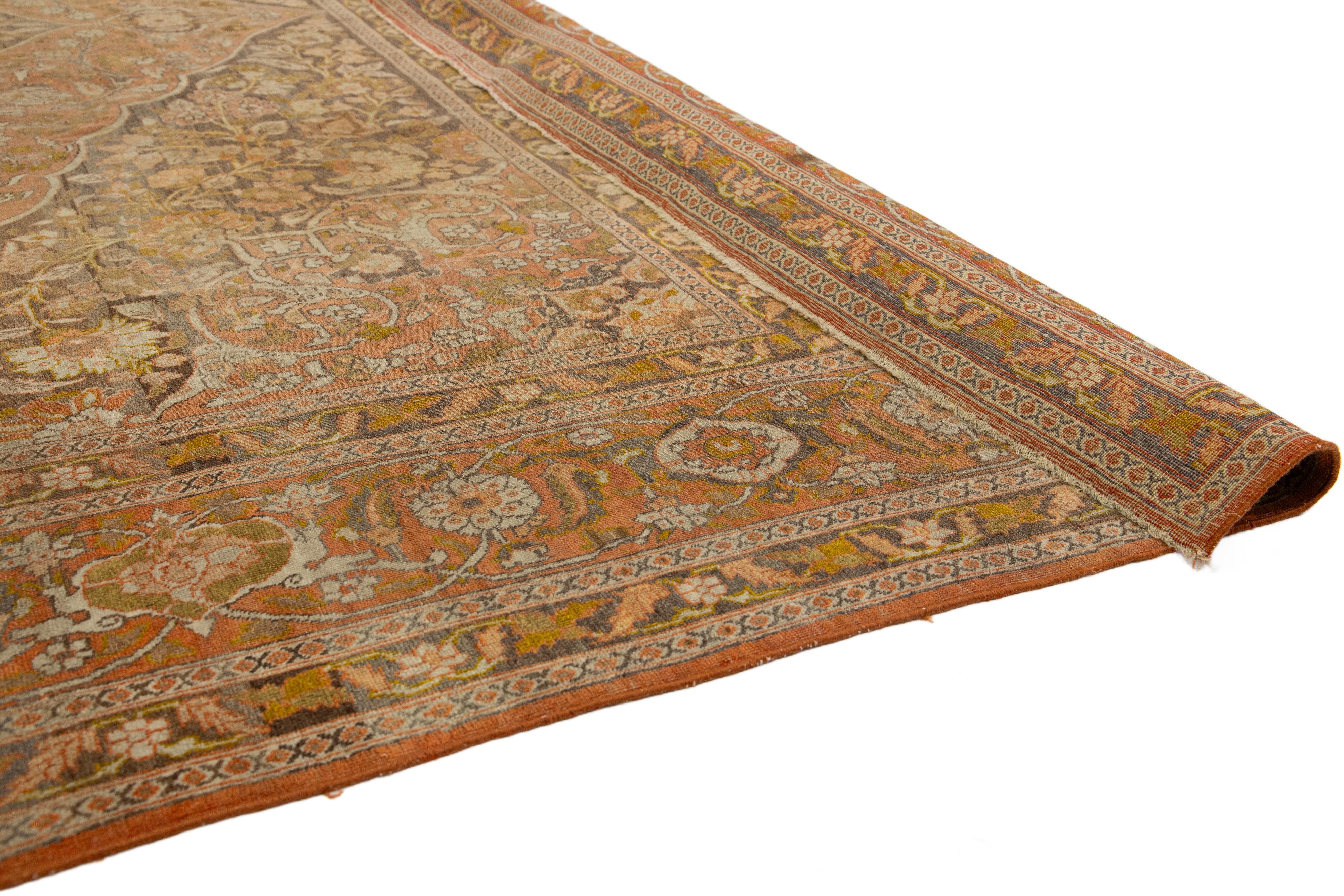 Persian 11 X 13 Rust Handmade Tabriz Wool Rug Medallion Design For Sale