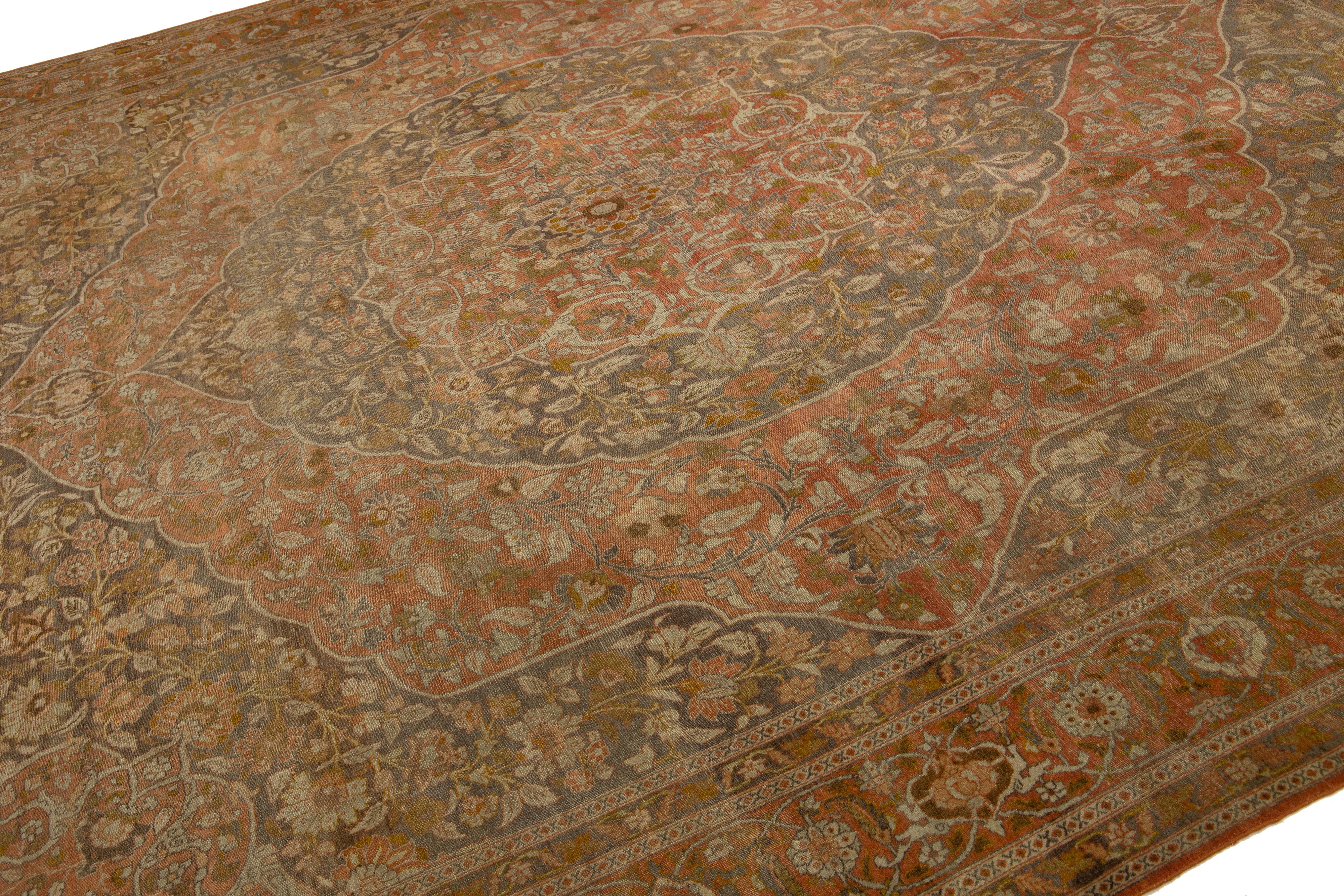 11 X 13 Rust Handmade Tabriz Wool Rug Medallion Design In Good Condition For Sale In Norwalk, CT