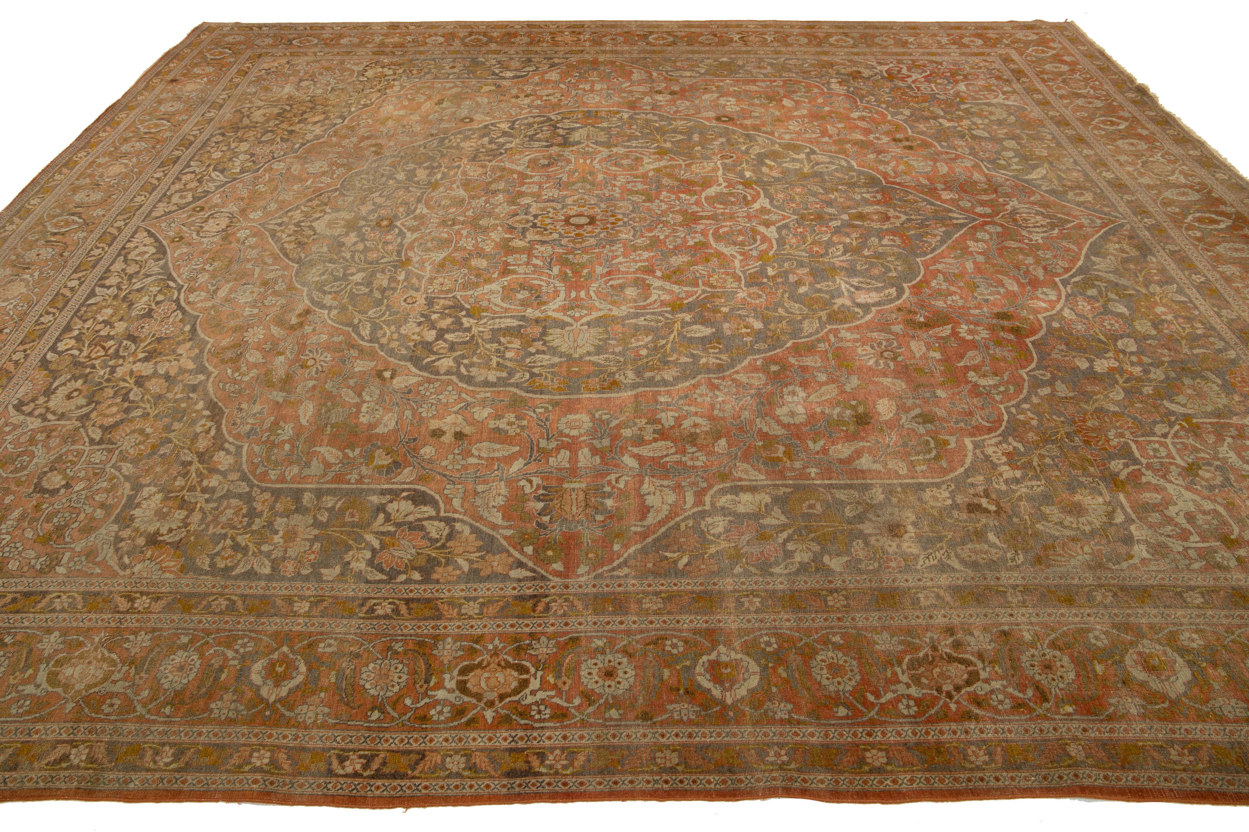 11 X 13 Rust Handmade Tabriz Wool Rug Medallion Design For Sale 1