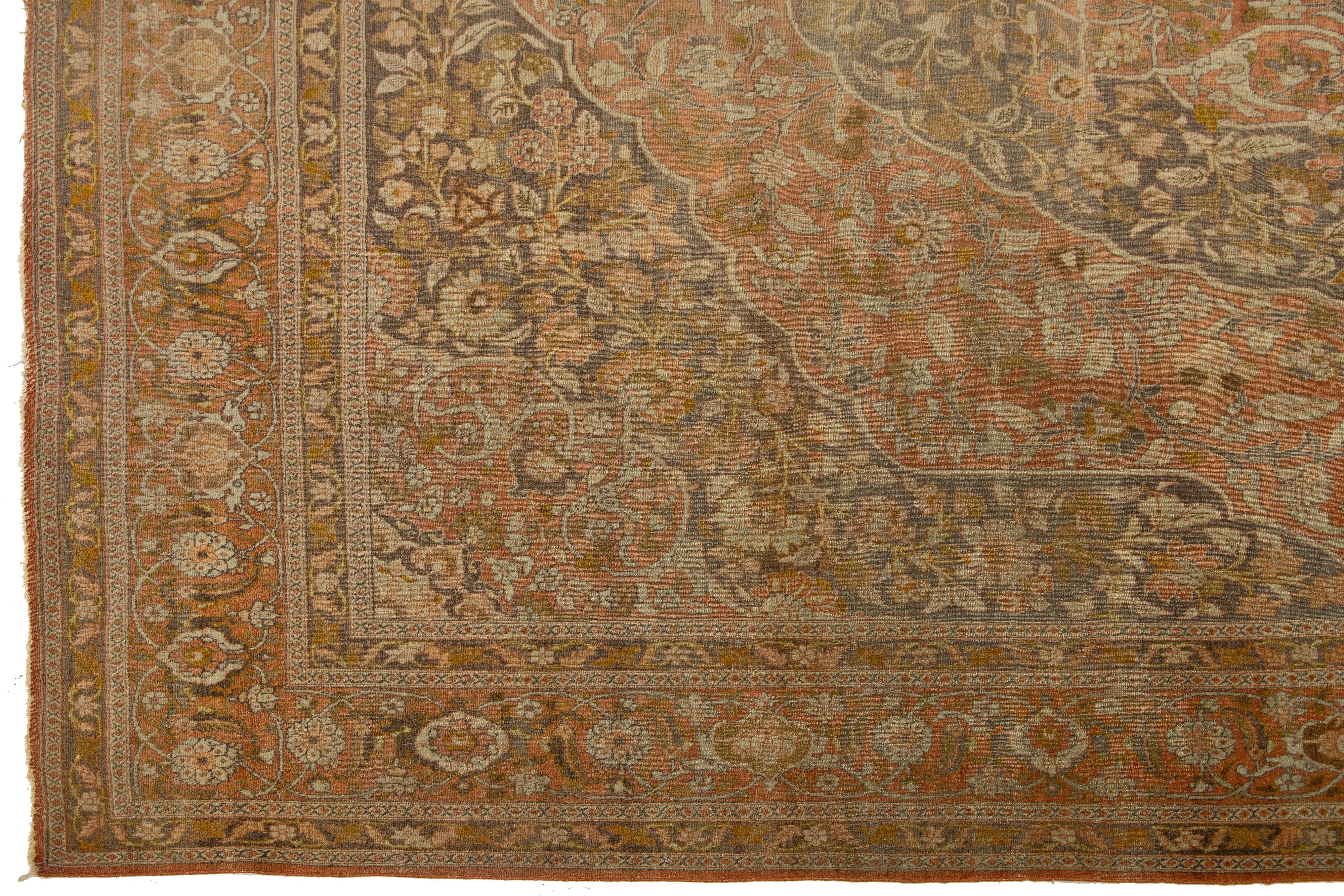 11 X 13 Rust Handmade Tabriz Wool Rug Medallion Design For Sale 2