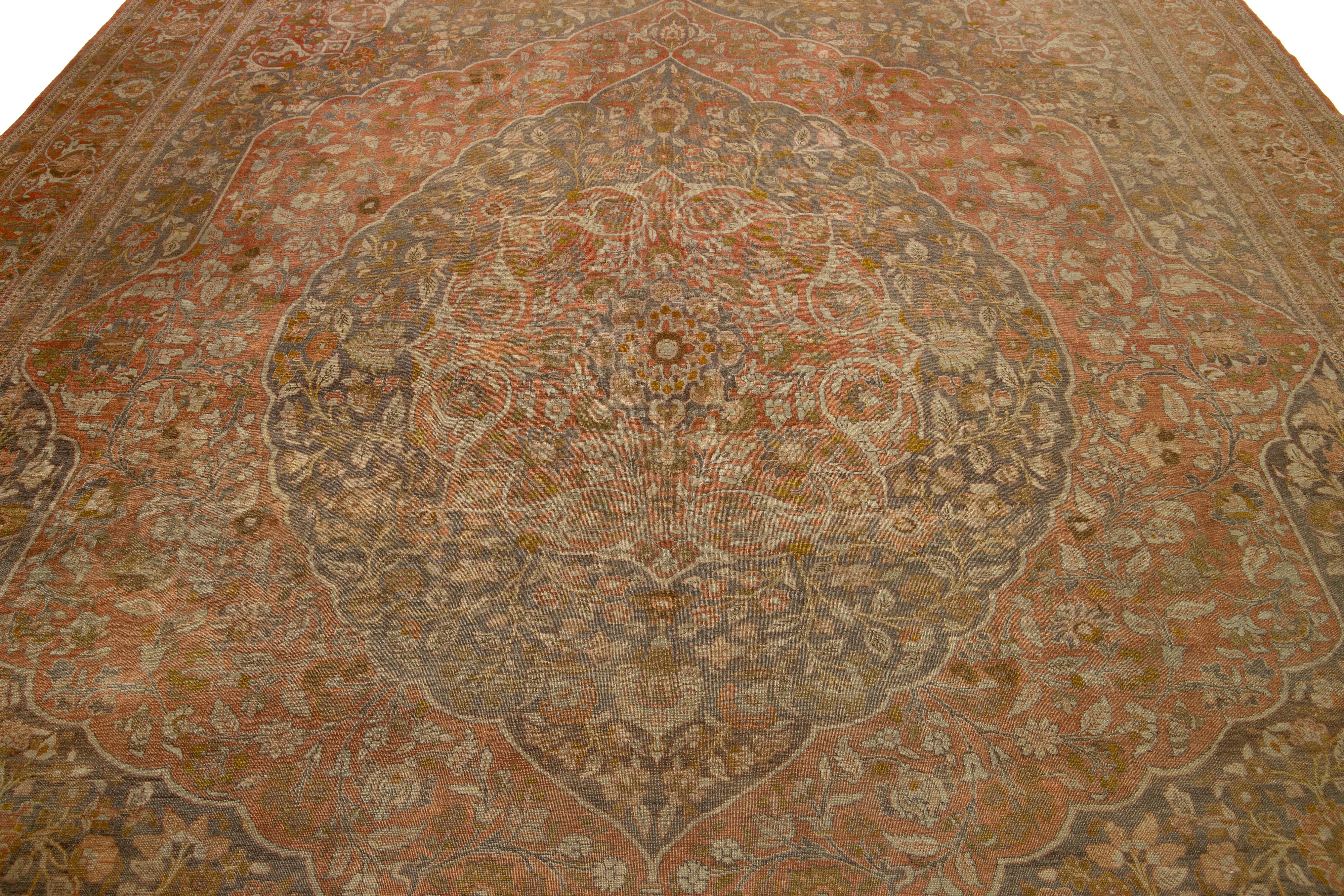 11 X 13 Rust Handmade Tabriz Wool Rug Medallion Design For Sale 3
