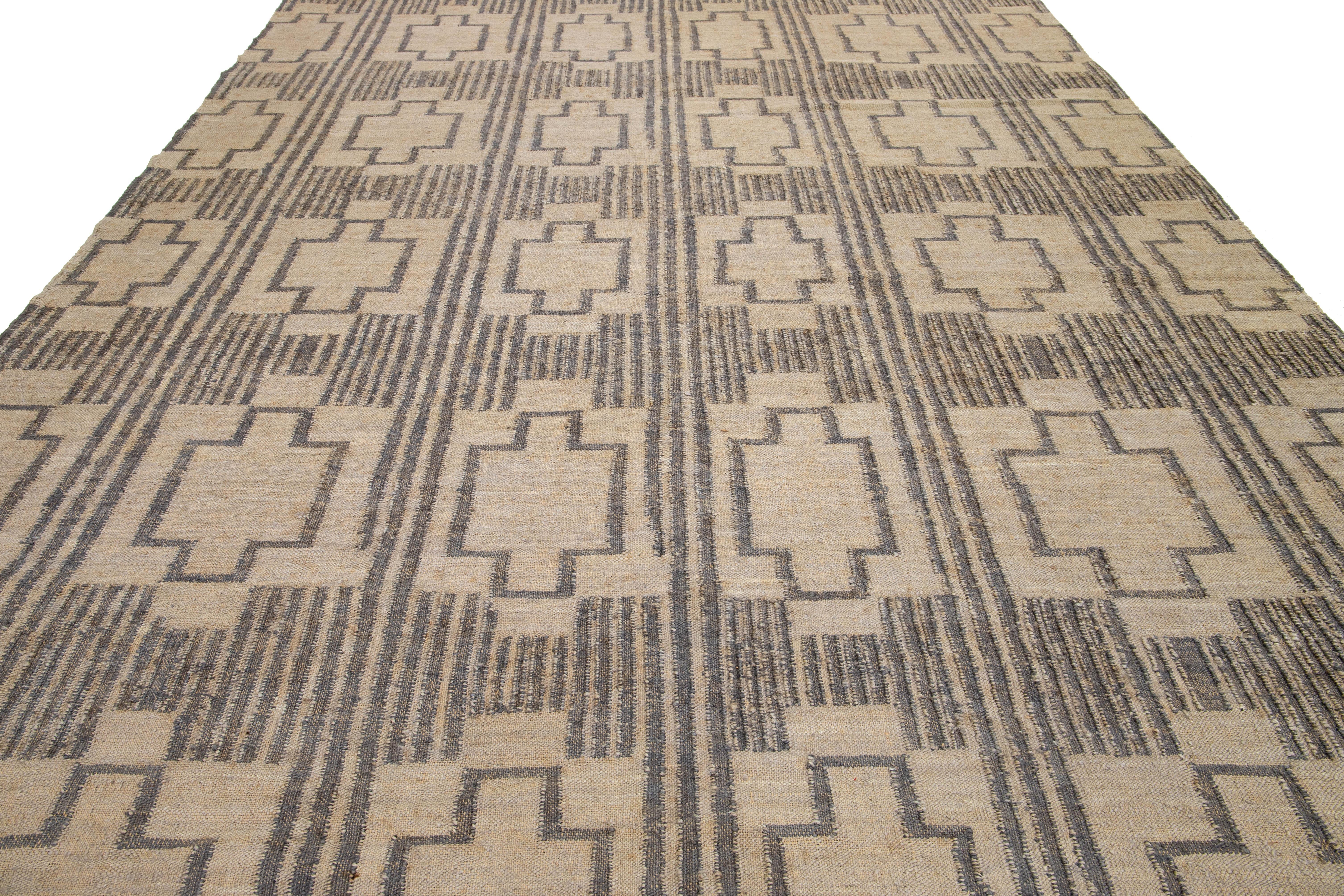 11 x 14 Contemporary Dhurrie Designed Natural Jute Rug (21. Jahrhundert und zeitgenössisch) im Angebot