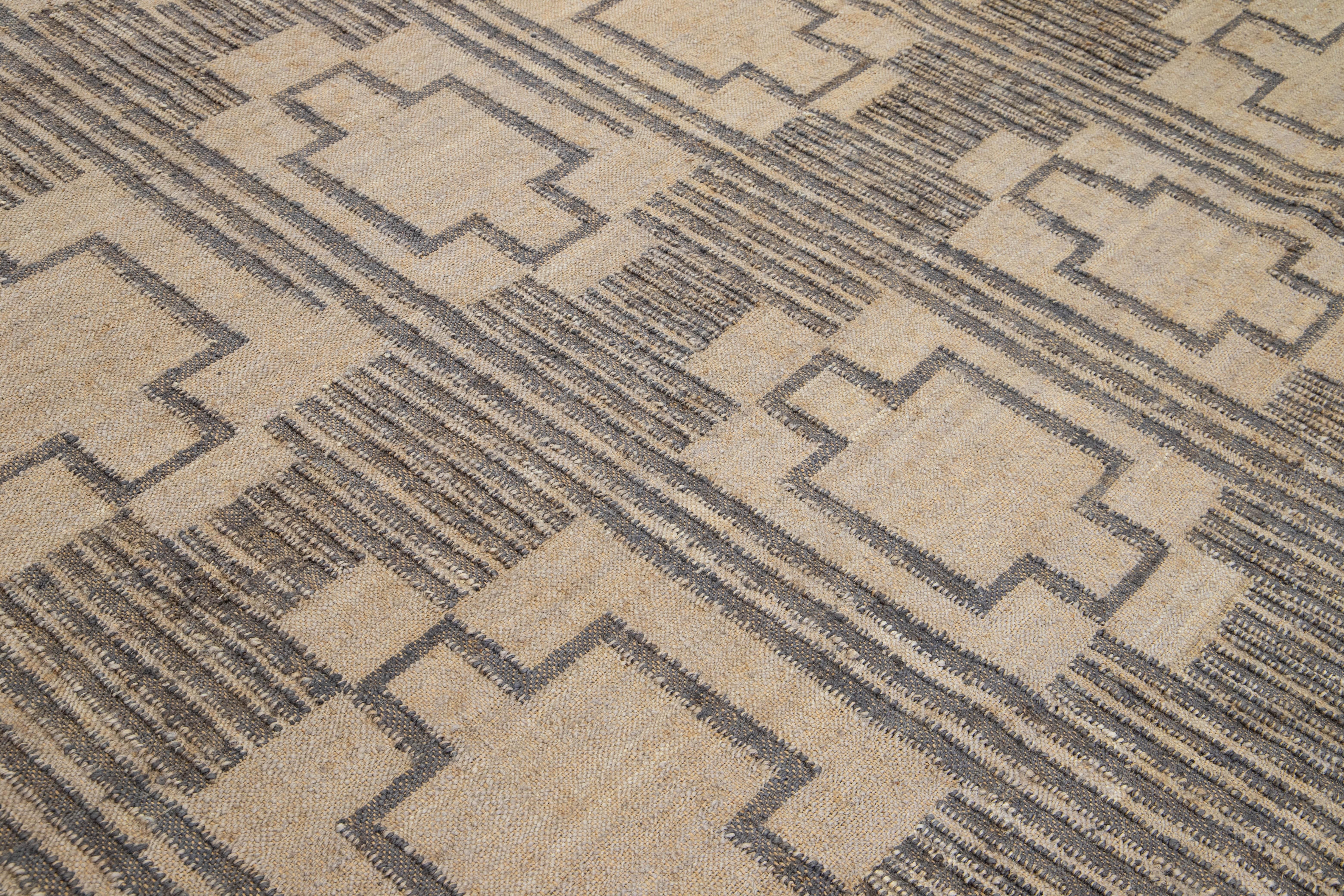 11 x 14 Contemporary Dhurrie Designed Natural Jute Rug im Angebot 1