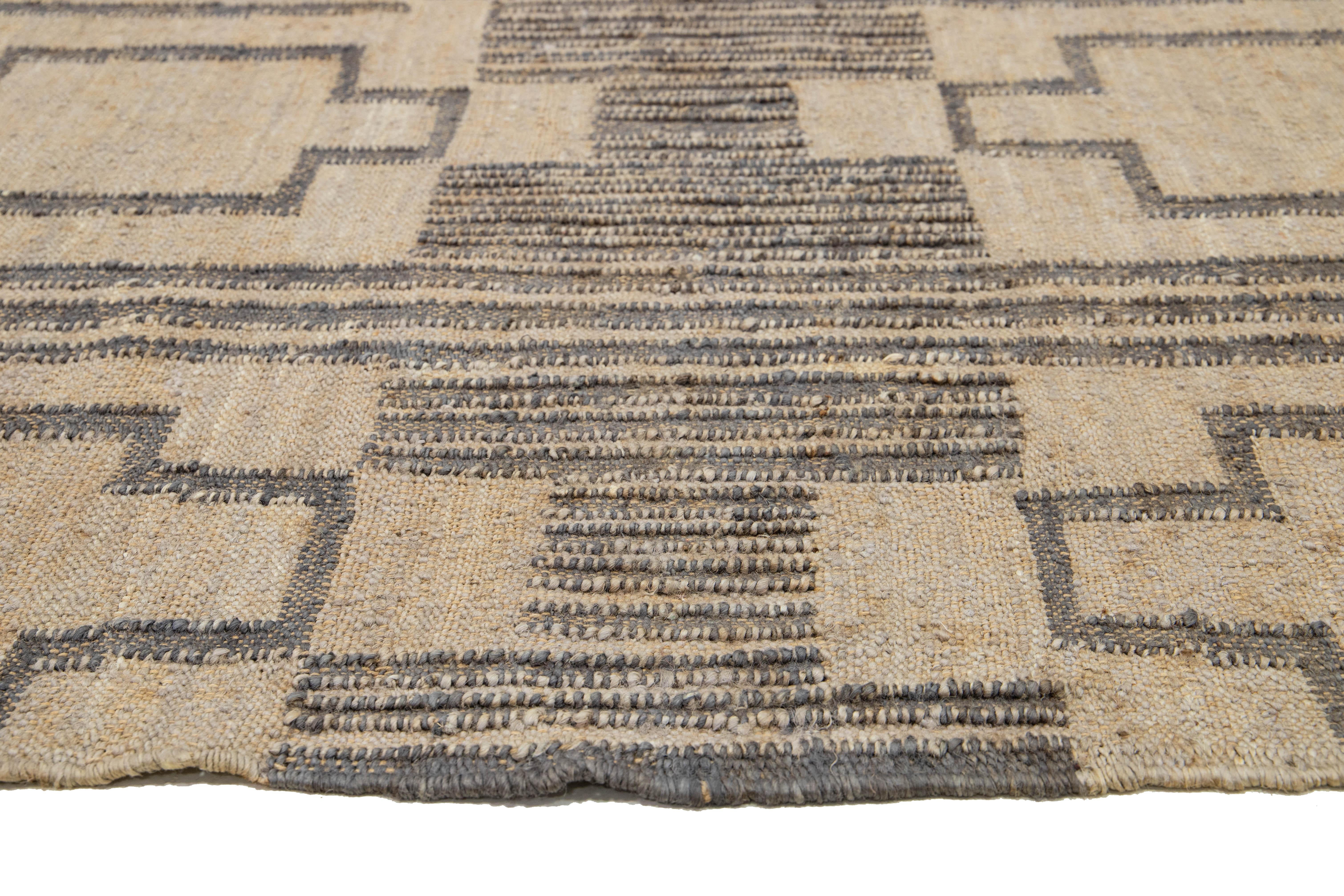 11 x 14 Contemporary Dhurrie Designed Natural Jute Rug im Angebot 2