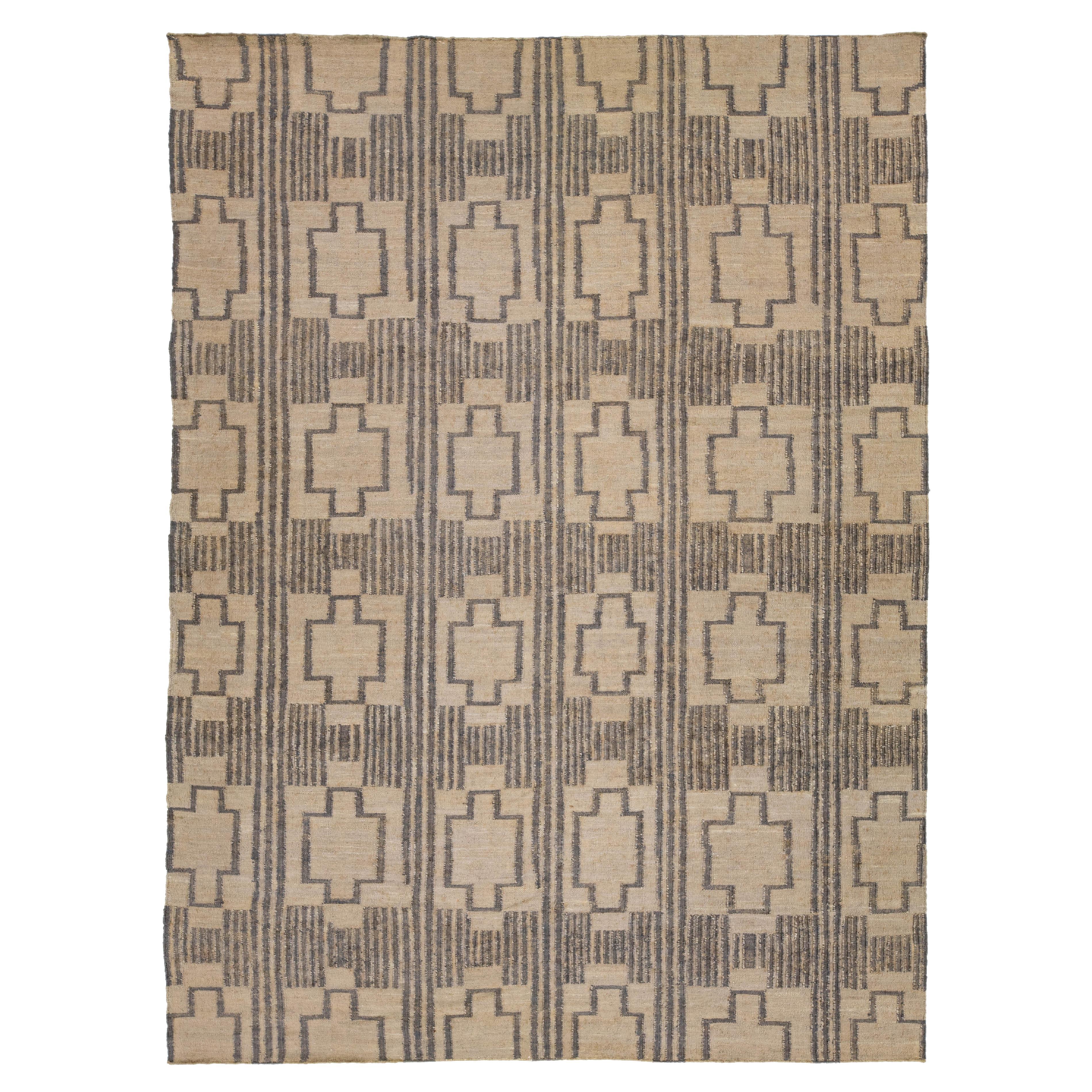 11 x 14 Contemporary Dhurrie Designed Natural Jute Rug