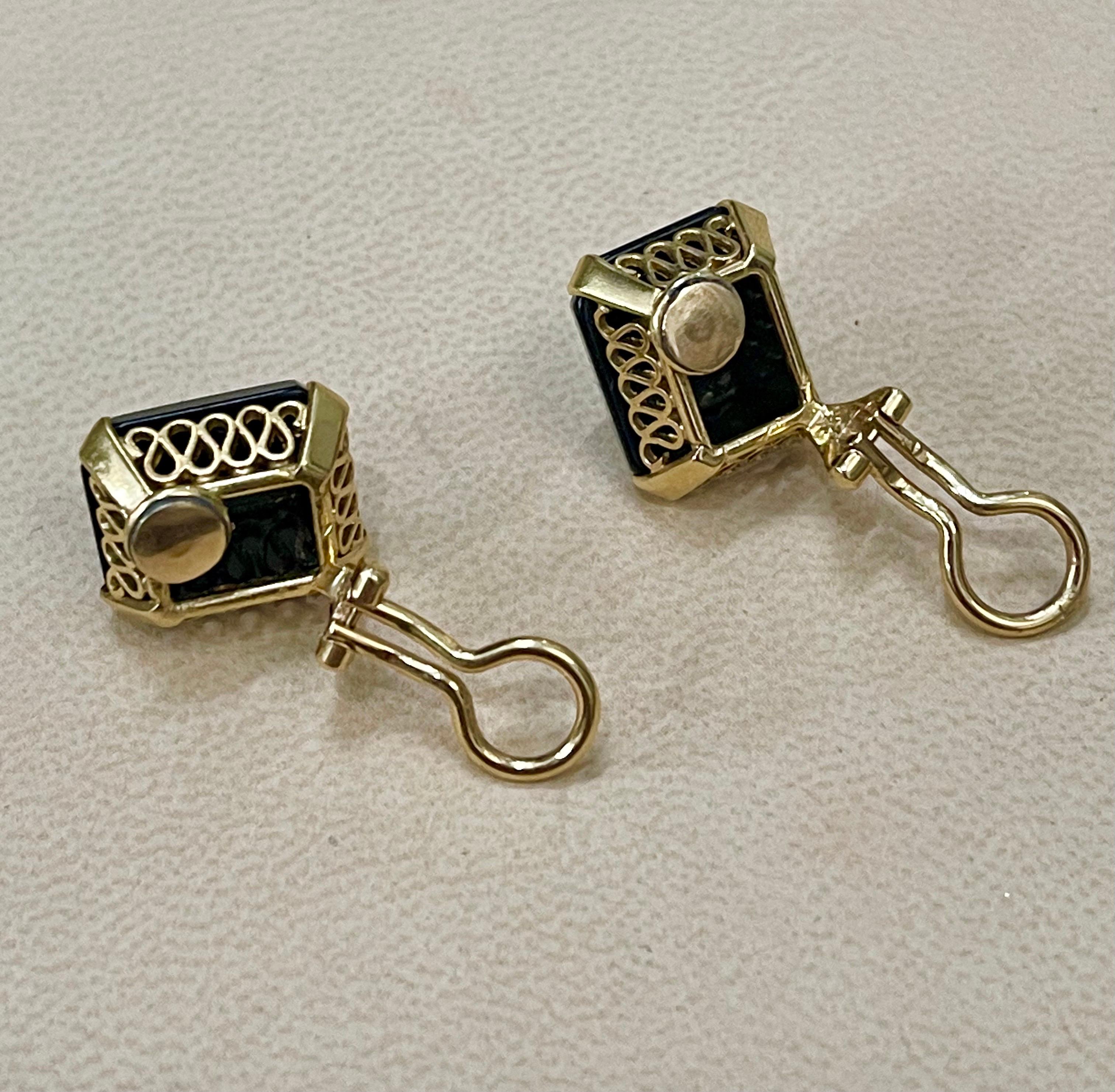 Smaragdschliff Schwarzer Onyx Clip-Ohrring aus 18 Karat Gelbgold, Ohrringe Damen