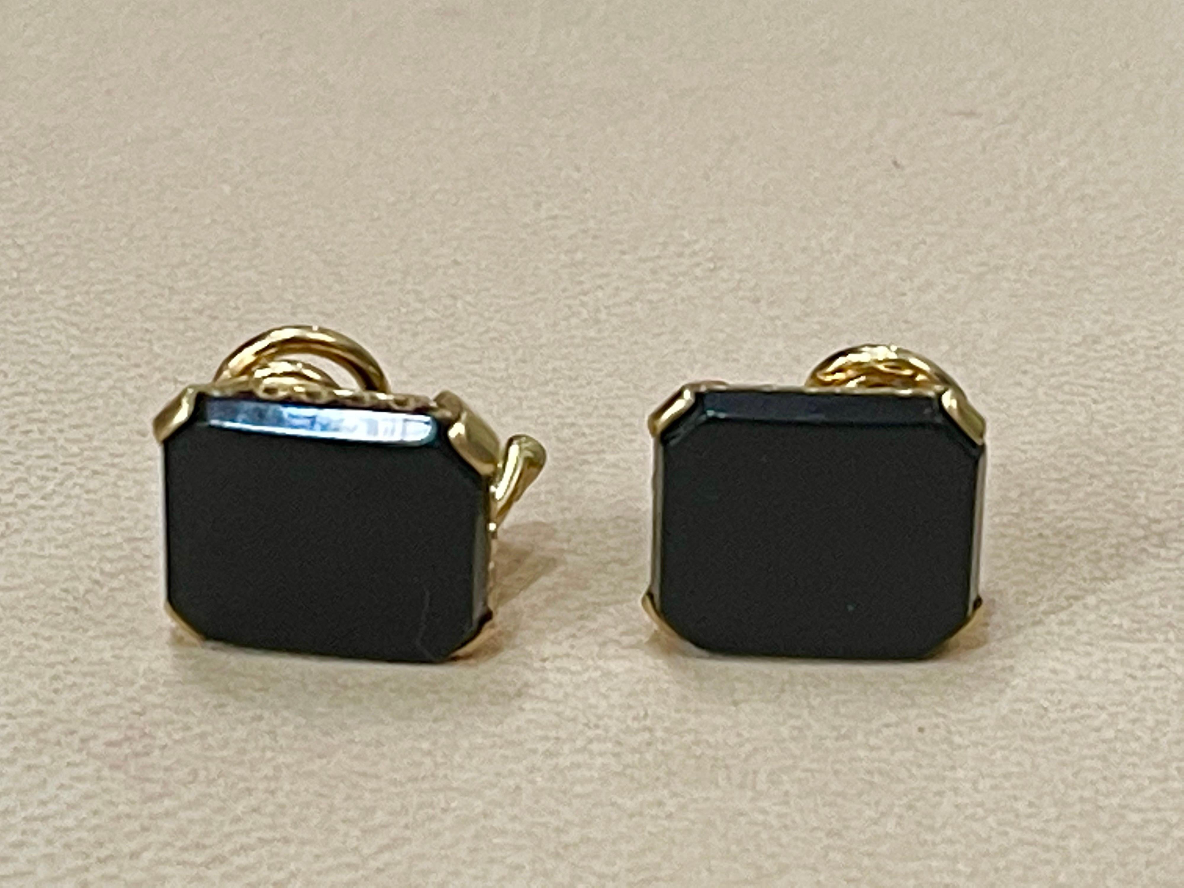 Women's Emerald Cut Black Onyx Clip Earring in 18 Karat Yellow Gold, Earrings For Sale