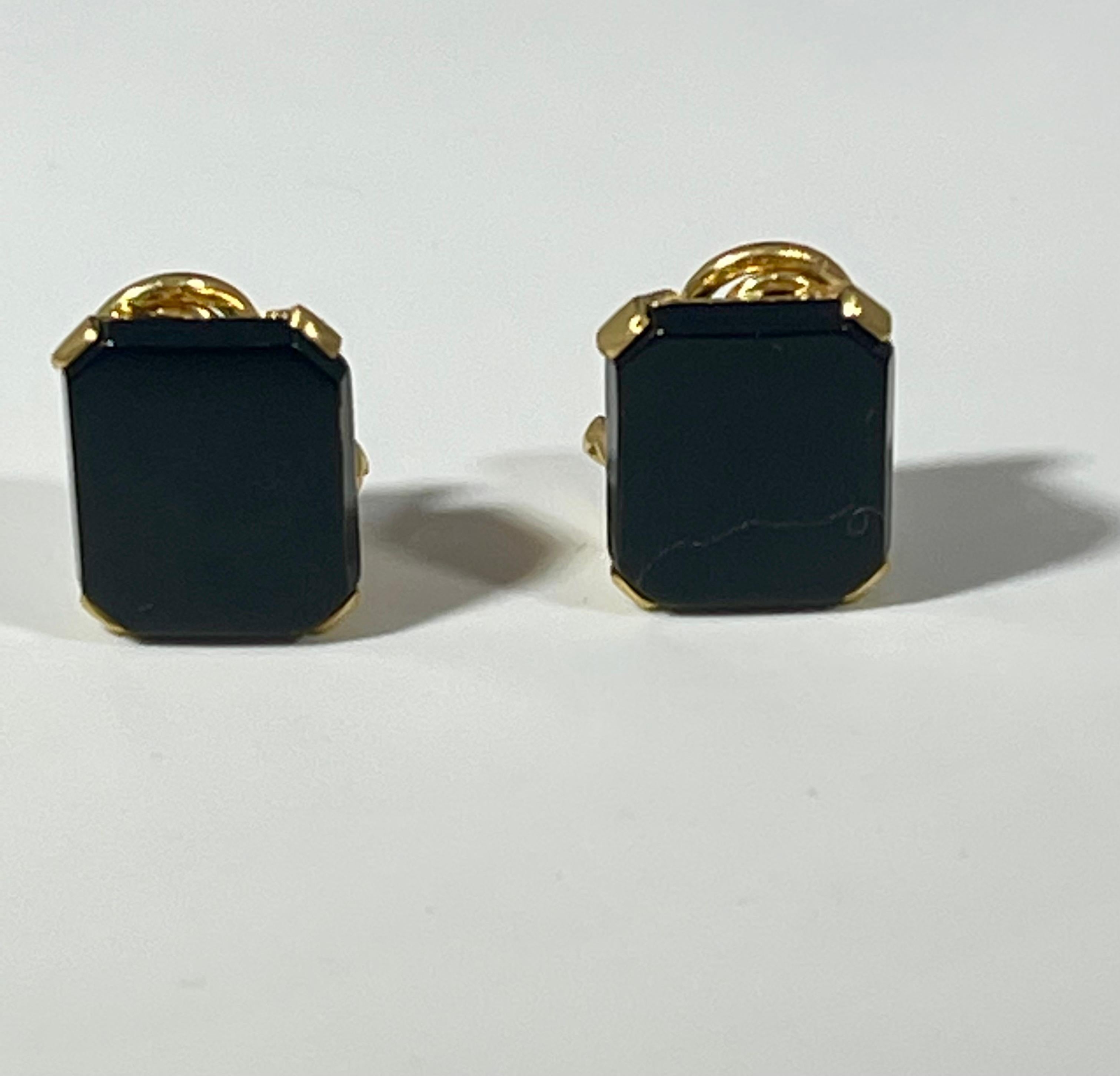 Emerald Cut Black Onyx Clip Earring in 18 Karat Yellow Gold, Earrings For Sale 2