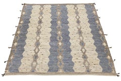 11 x 14 Modern Moroccan Tribal Style Wool Rug In Beige and Blue