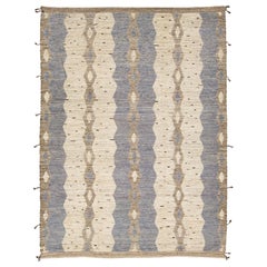 11 x 14 Moderner marokkanischer Wollteppich im Tribal-Stil in Beige und Blau