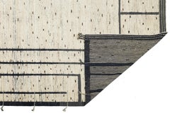 11 x 14 Modern Moroccan Wool Rug with Minimalist Geometric Black Line Design