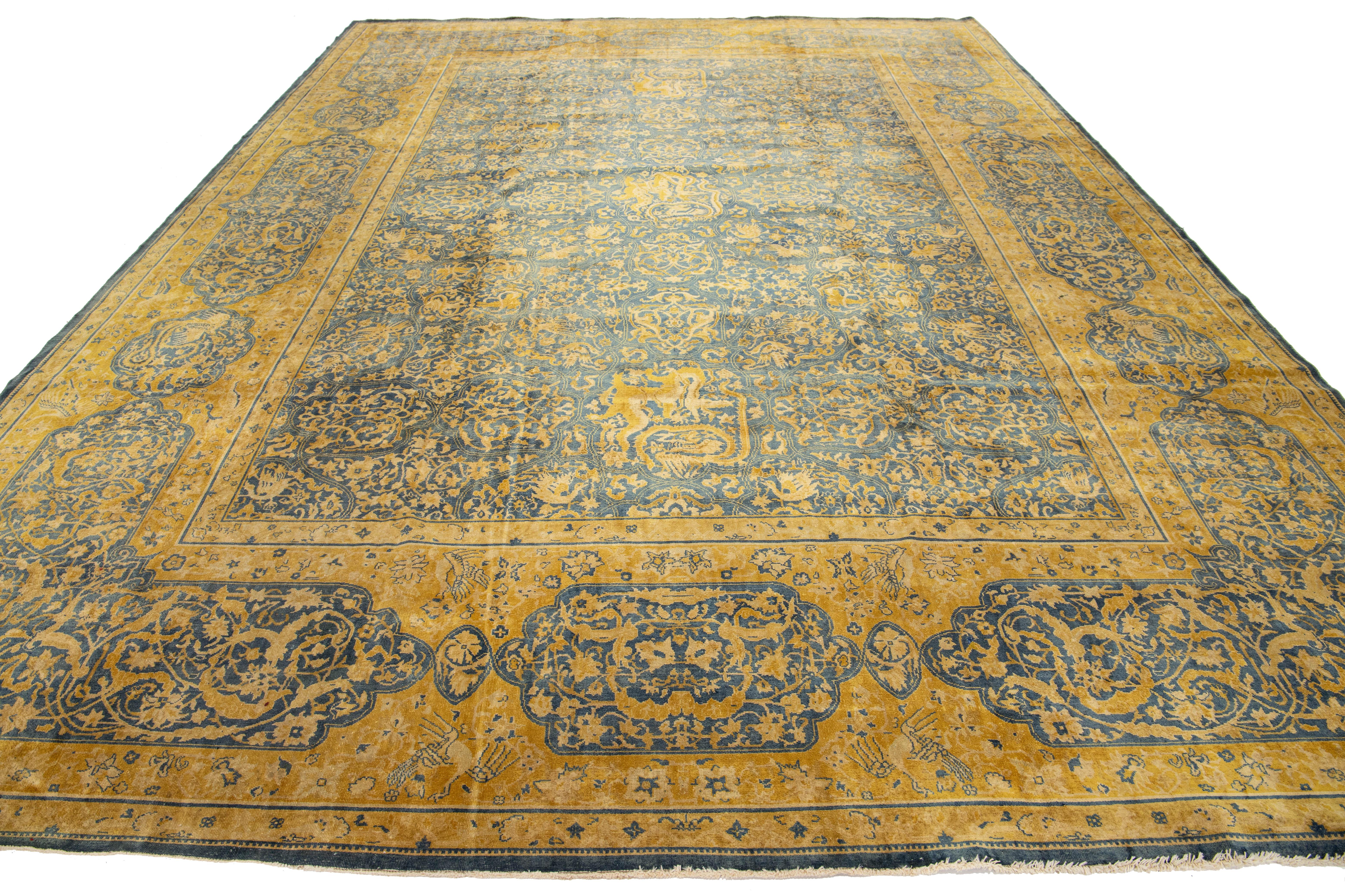 11 x 15 Tappeto di lana persiano antico Larestan blu con design/One in vendita 2