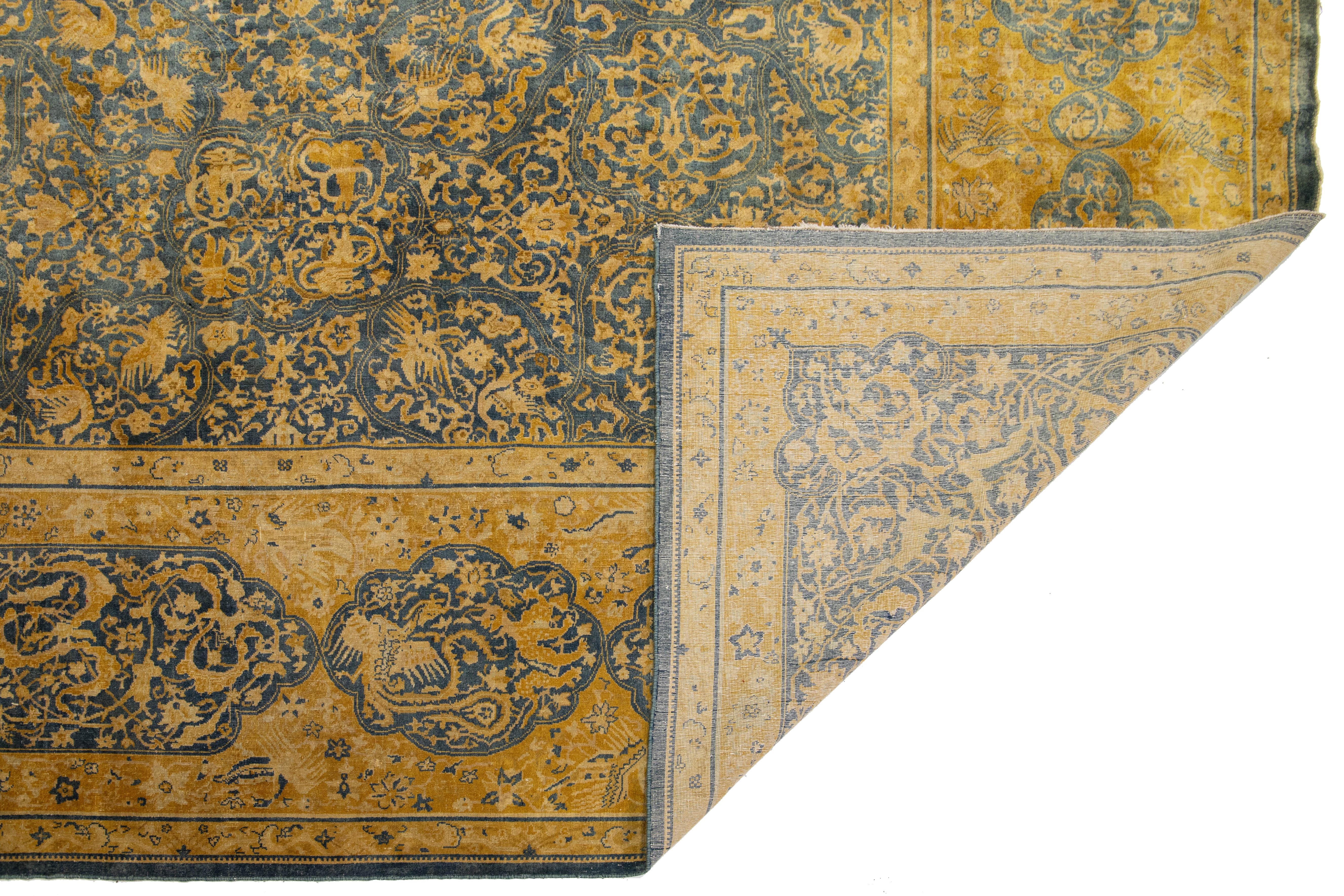 Islamico 11 x 15 Tappeto di lana persiano antico Larestan blu con design/One in vendita