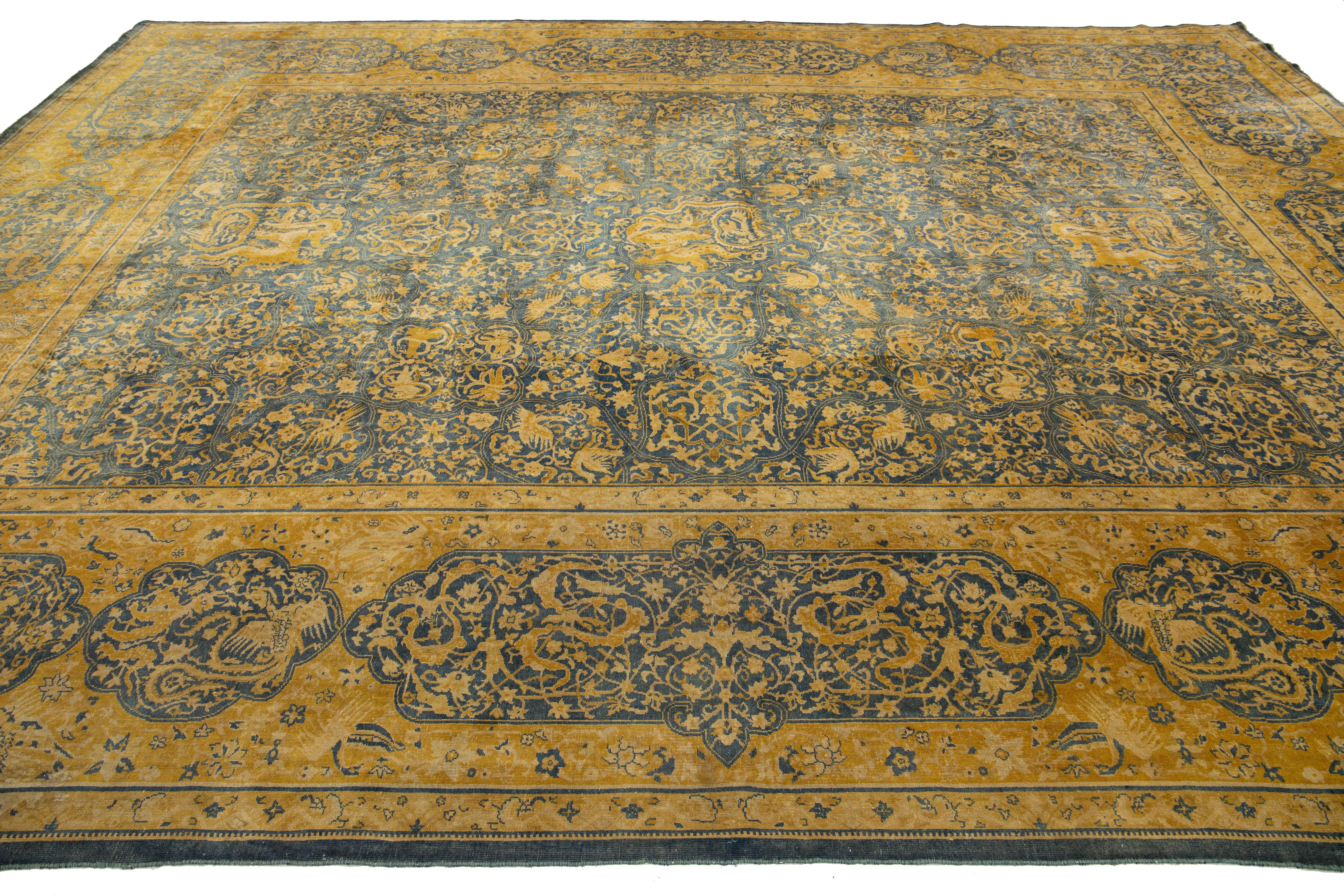 11 x 15 Tappeto di lana persiano antico Larestan blu con design/One In condizioni ottime in vendita a Norwalk, CT