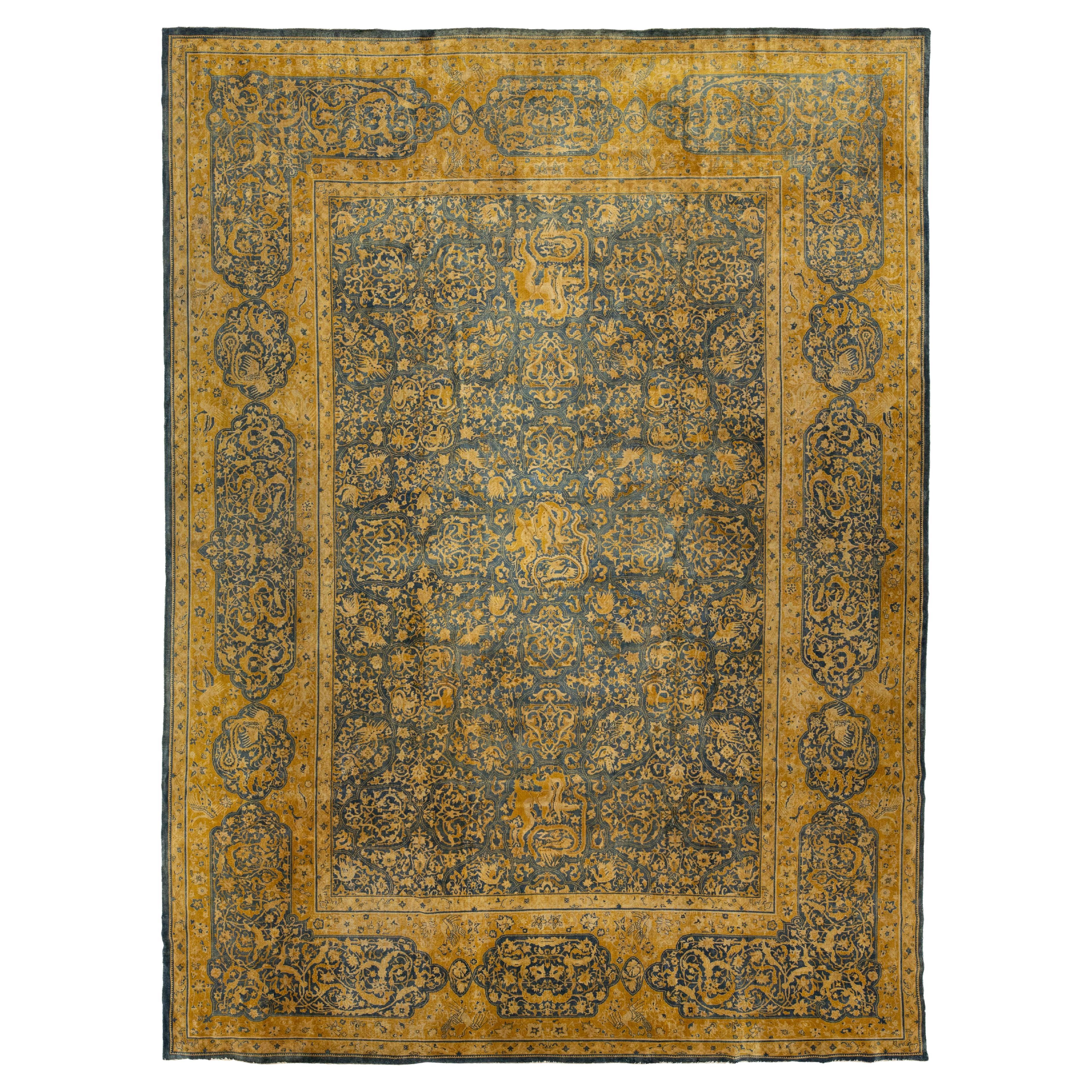 11 x 15 Tappeto di lana persiano antico Larestan blu con design/One in vendita