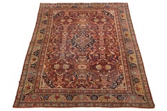 11 x 17 Floral Designed Antique Persian Mahal Wool Rug In Red