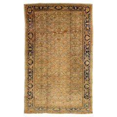 11 x 18 Tappeto antico persiano Malayer in lana beige con disegno floreale (circa 1880)