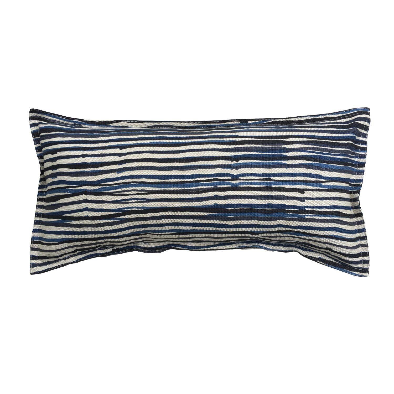 Midnight Stripe on Wheat Cotton Linen Pillow For Sale