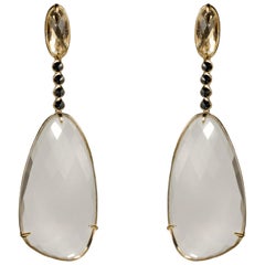 110, 59ct Crystal & Black Diamonds Earrings in 18K Yellow Gold