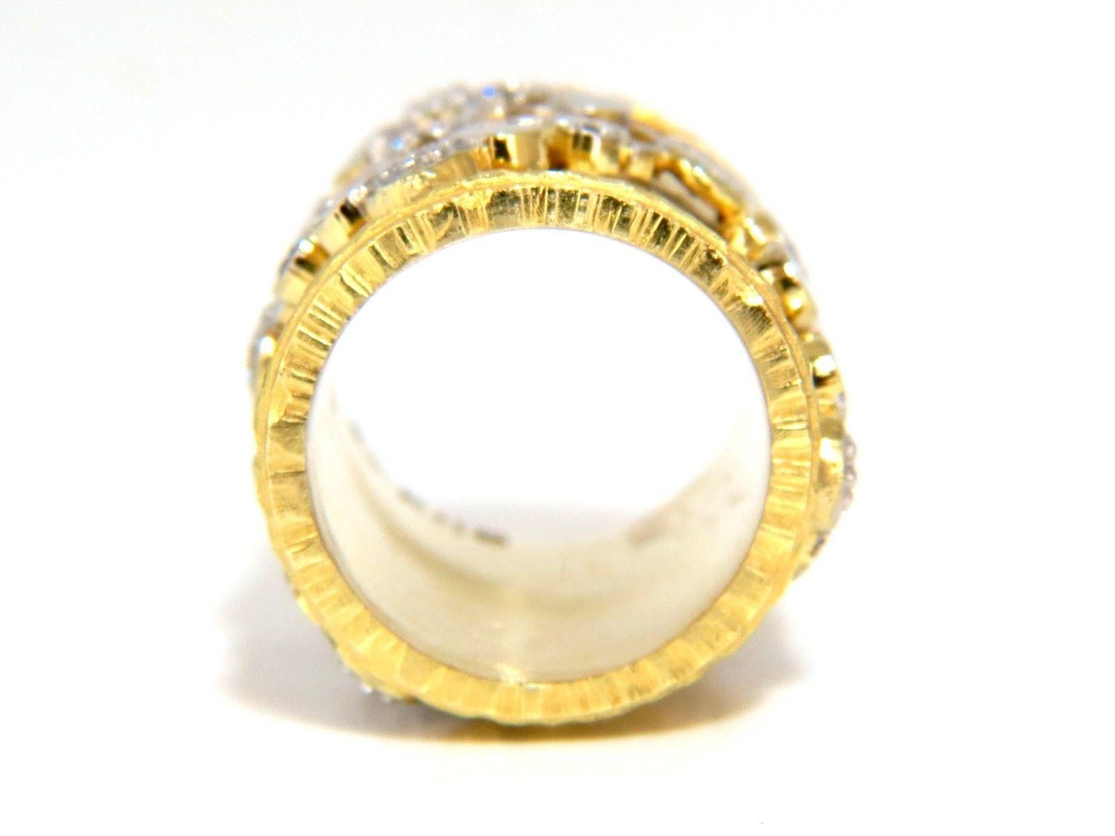 Women's or Men's 1.10 Carat 14 Karat Diamonds Spanish Goth Deco Revival Hammered Finish Band For Sale