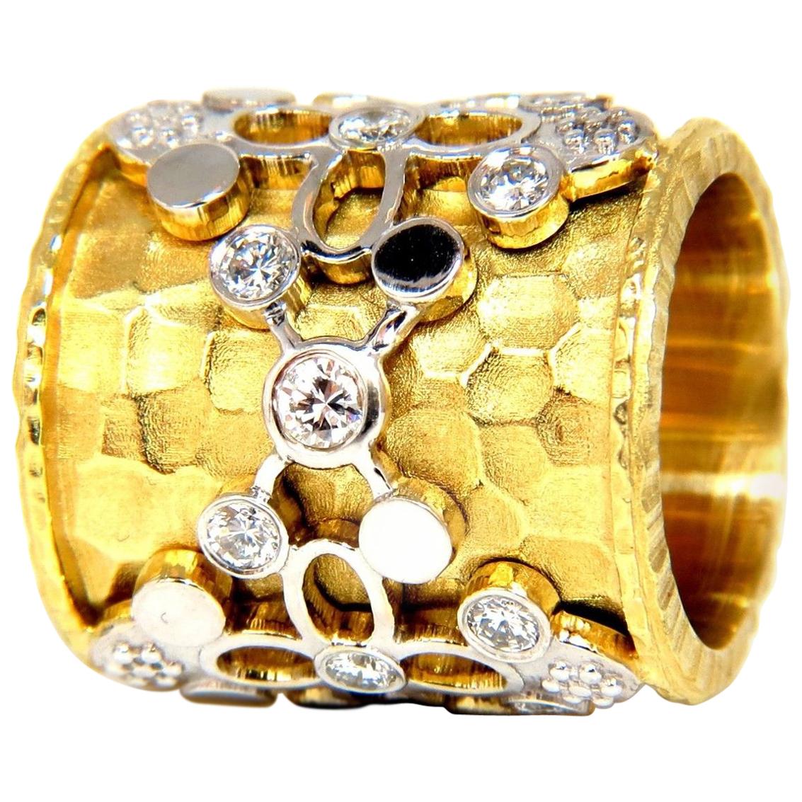 1.10 Carat 14 Karat Diamonds Spanish Goth Deco Revival Hammered Finish Band For Sale
