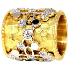 1.10 Carat 14 Karat Diamonds Spanish Goth Deco Revival Hammered Finish Band*