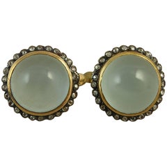 11.0 Carat Aquamarine Earrings, Rose Cut Diamonds, 1950s, Gold and Silver