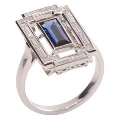 1.10 Carat Blue Sapphire and 1.20 Carat Diamond Art Deco Platinum Tablet Ring