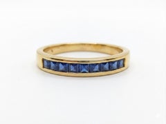 1.10 Carat Blue Sapphire Ring 14K Yellow Gold Channel Set Handmade Band Ring