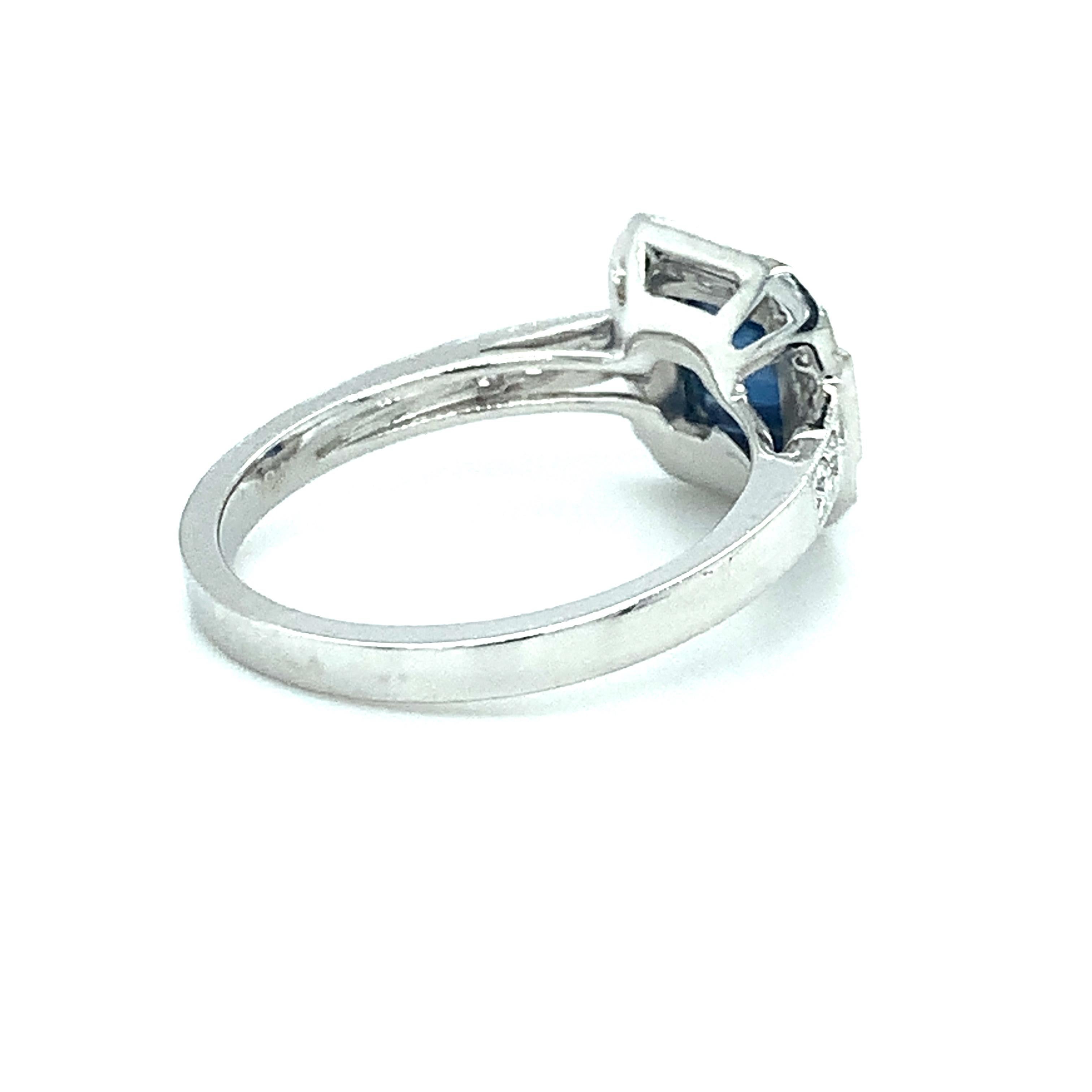 Square Cut 1.10 Carat Blue Sapphire Square Cabochon and Diamond White Gold Cocktail Ring