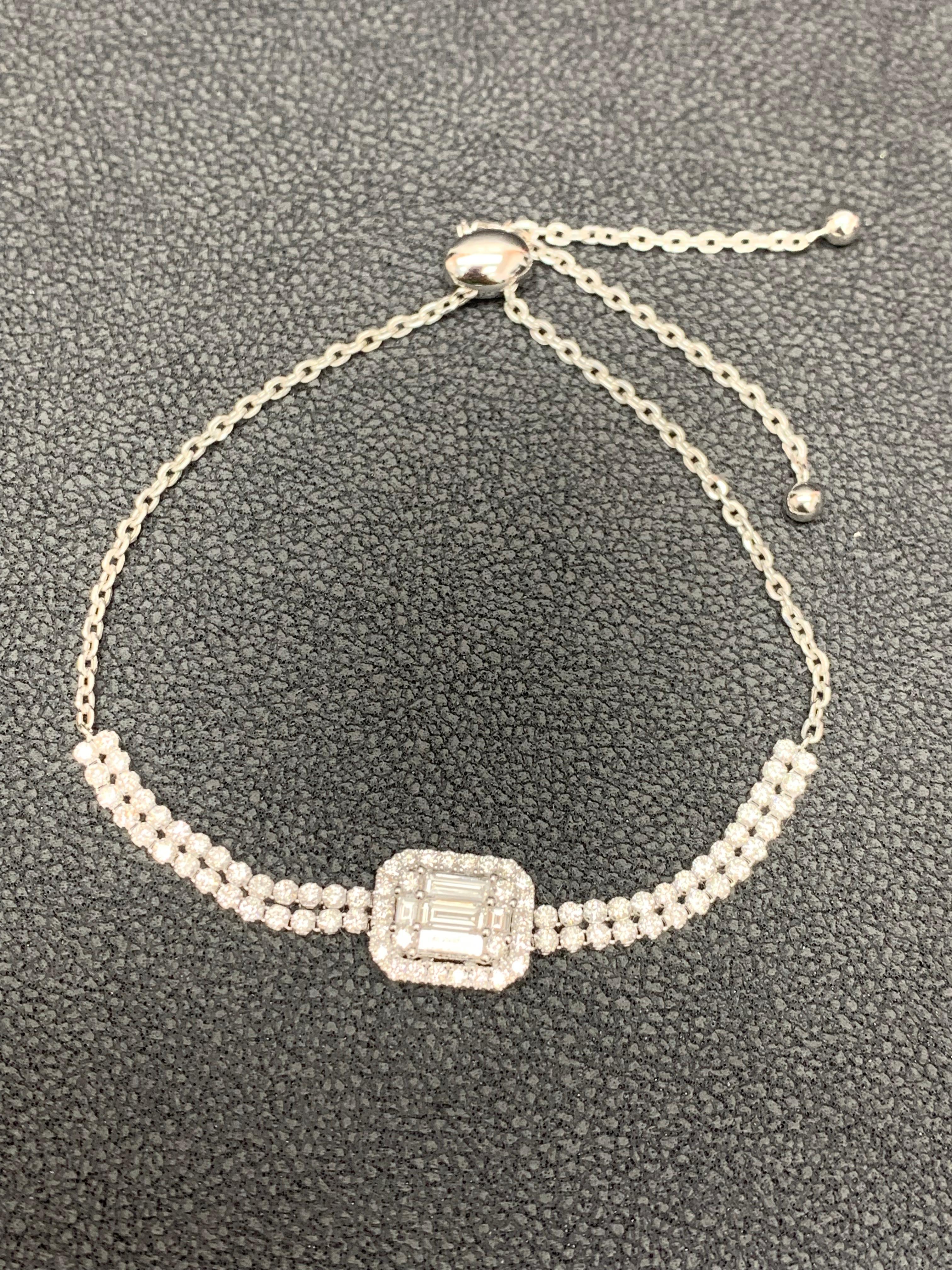 Bracelet réglable en or blanc 14 carats avec diamants taille brillant de 1,10 carat en vente 7