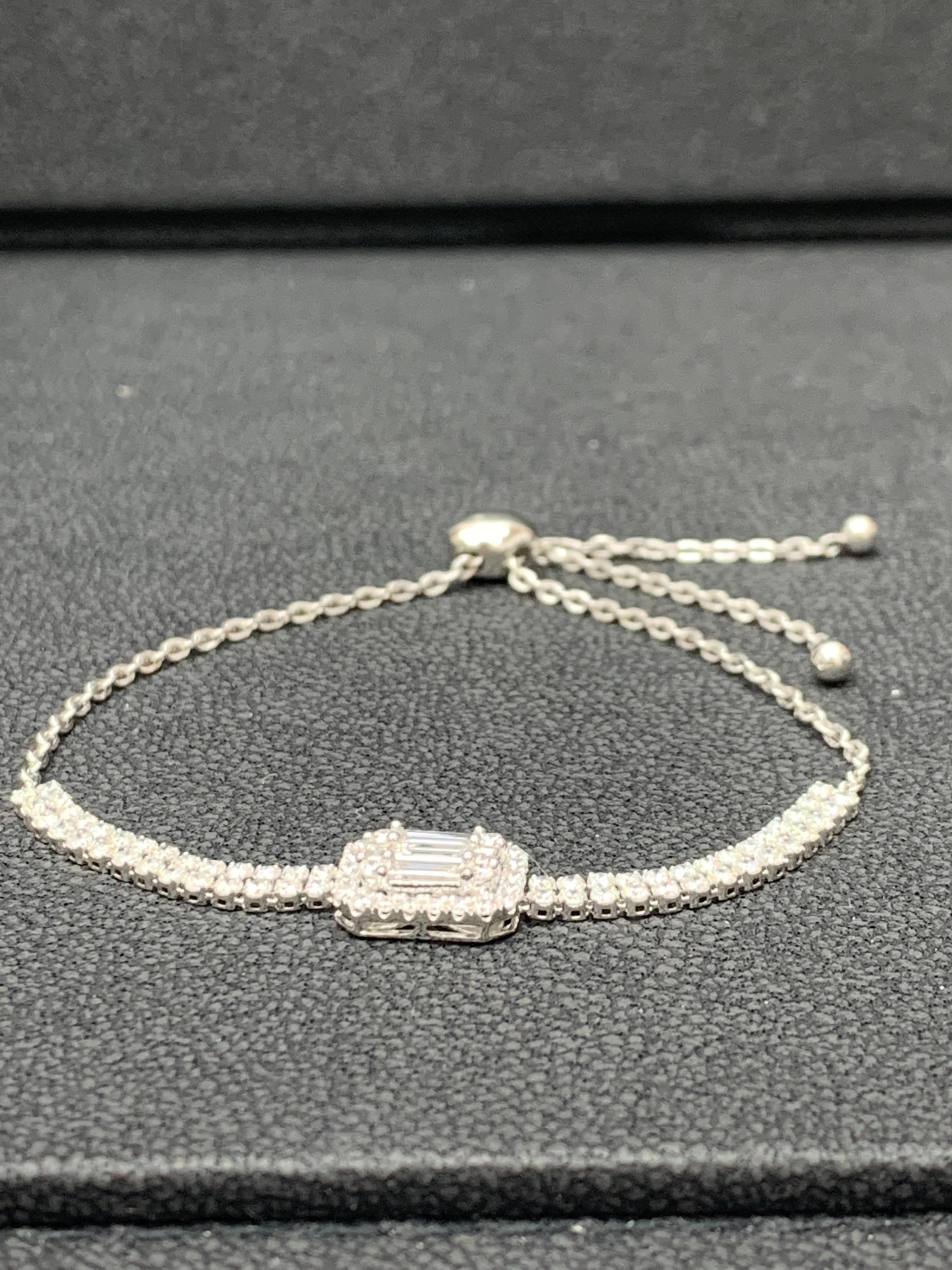 1.10 Carat Brilliant Cut Adjustable Diamond Bracelet 14K White Gold For Sale 12