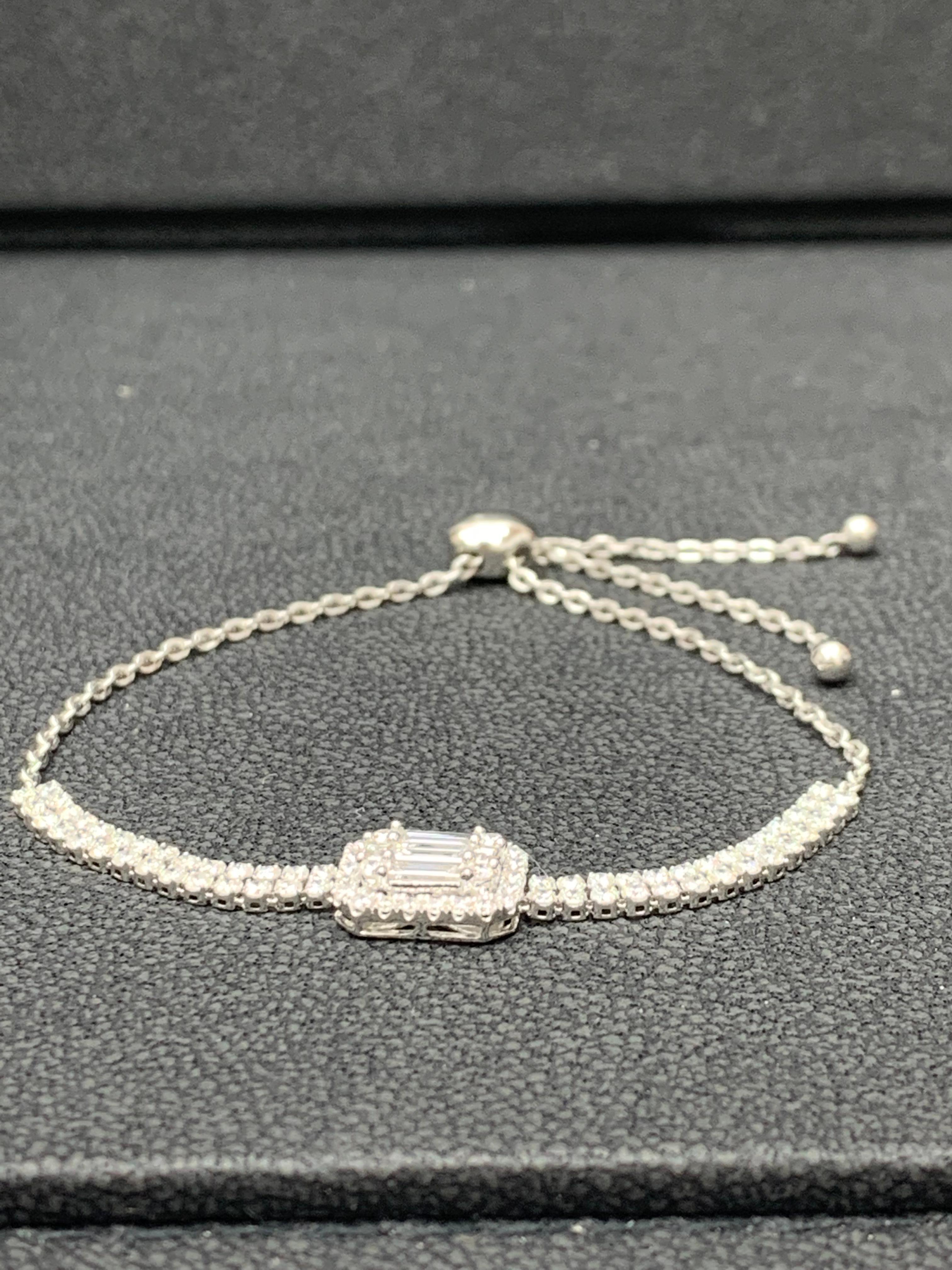 Bracelet réglable en or blanc 14 carats avec diamants taille brillant de 1,10 carat en vente 12