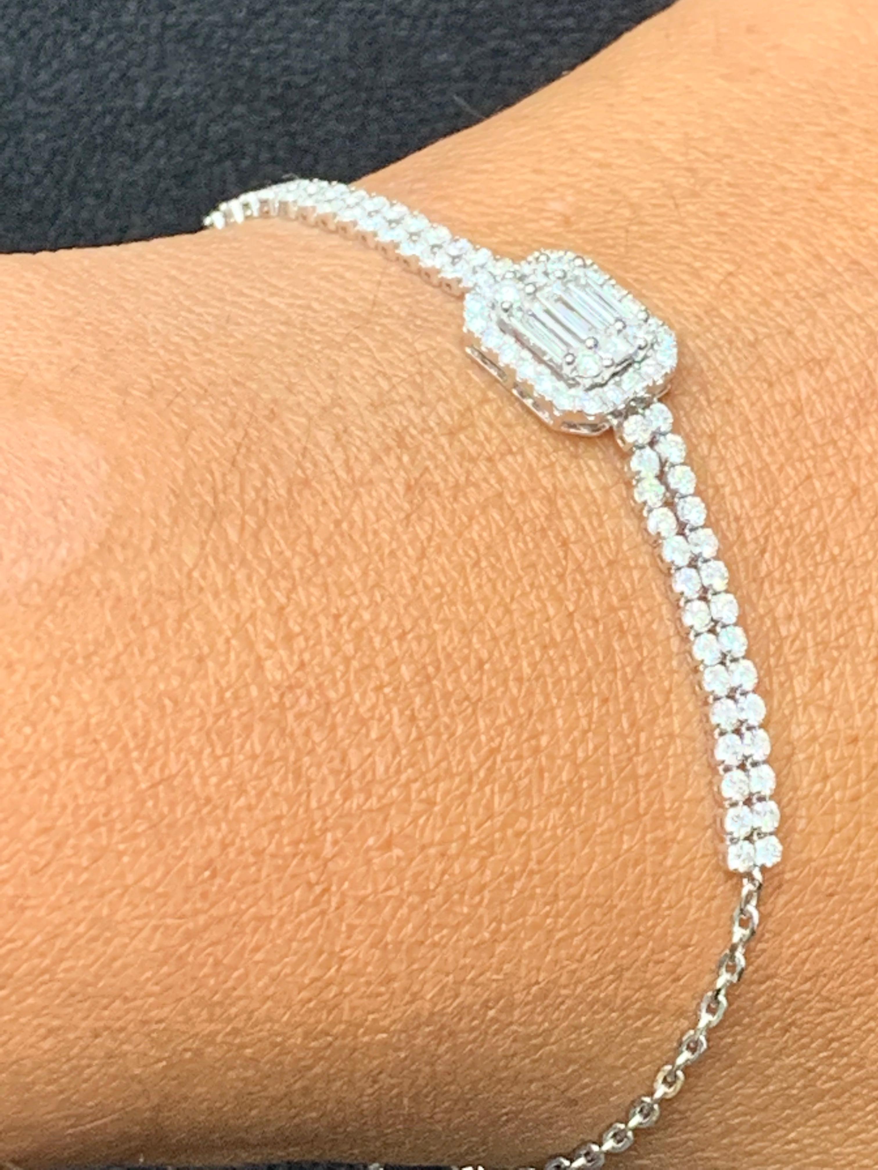 1.10 Carat Brilliant Cut Adjustable Diamond Bracelet 14K White Gold In New Condition For Sale In NEW YORK, NY