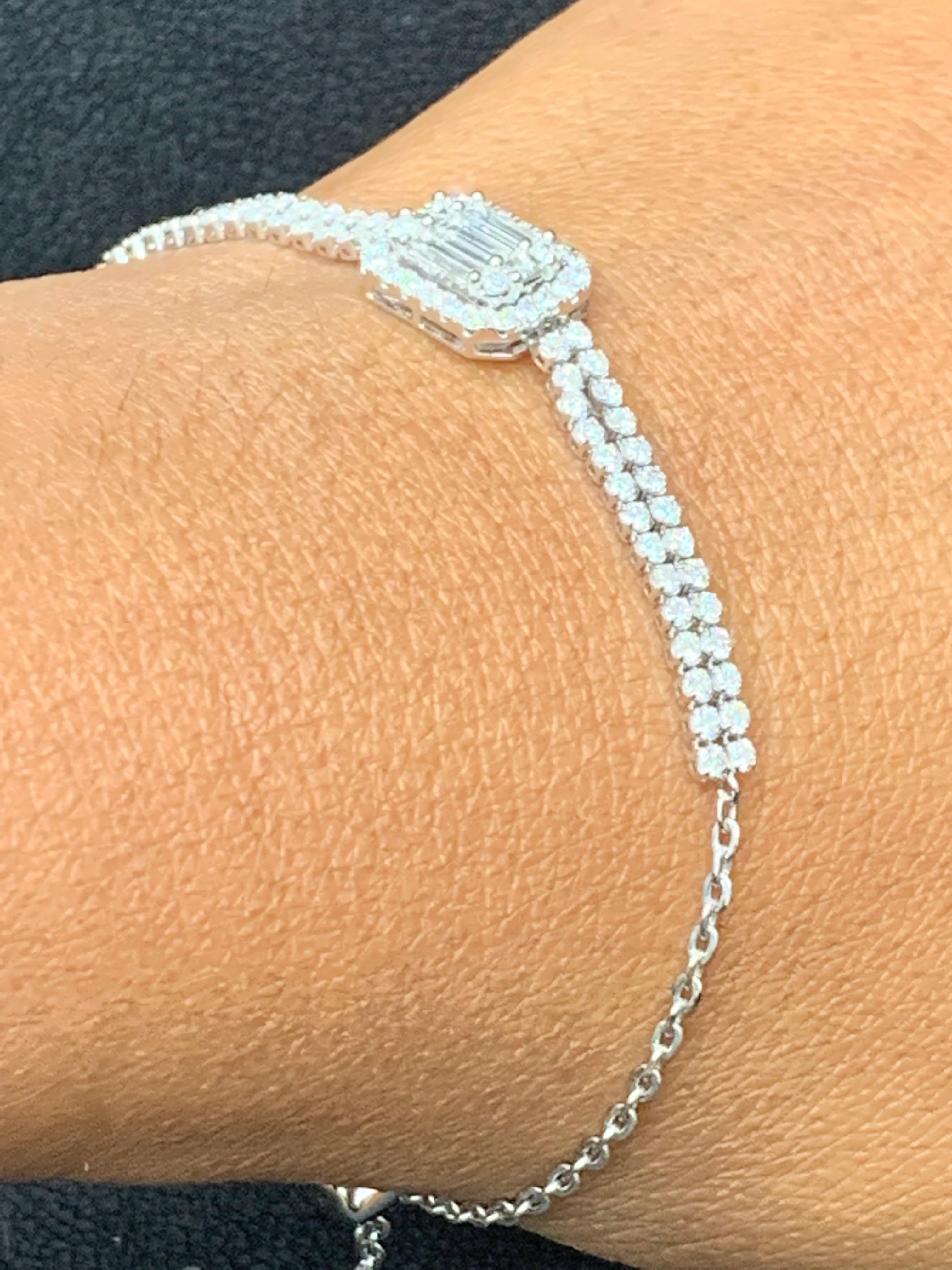 1,10 Karat Brillantschliff Verstellbares Diamantarmband 14K Weißgold Damen im Angebot