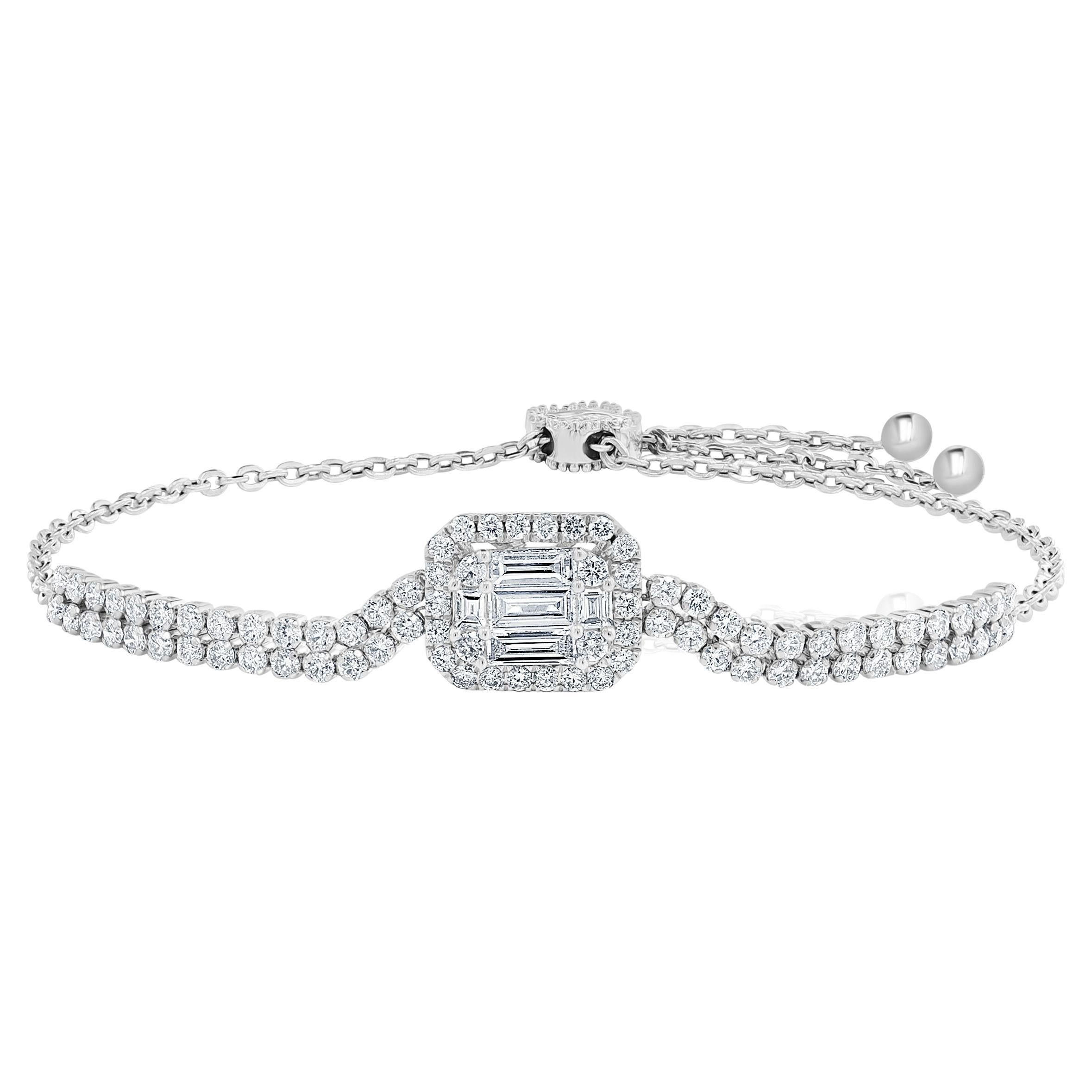 1.10 Carat Brilliant Cut Adjustable Diamond Bracelet 14K White Gold For Sale