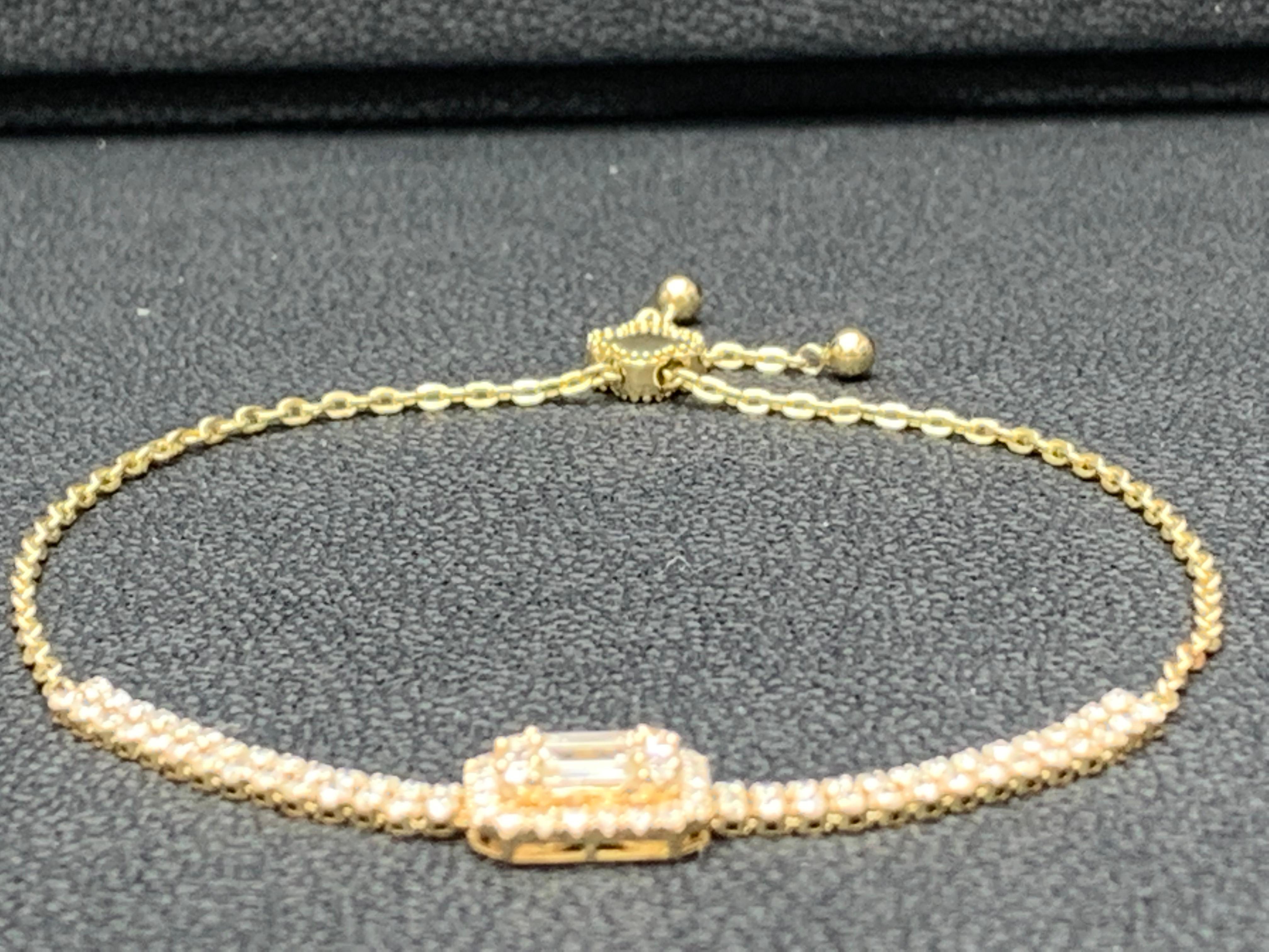 Diamant taille réglable en taille brillant de 1,10 carat  Bracelet en or jaune 14 carats en vente 1