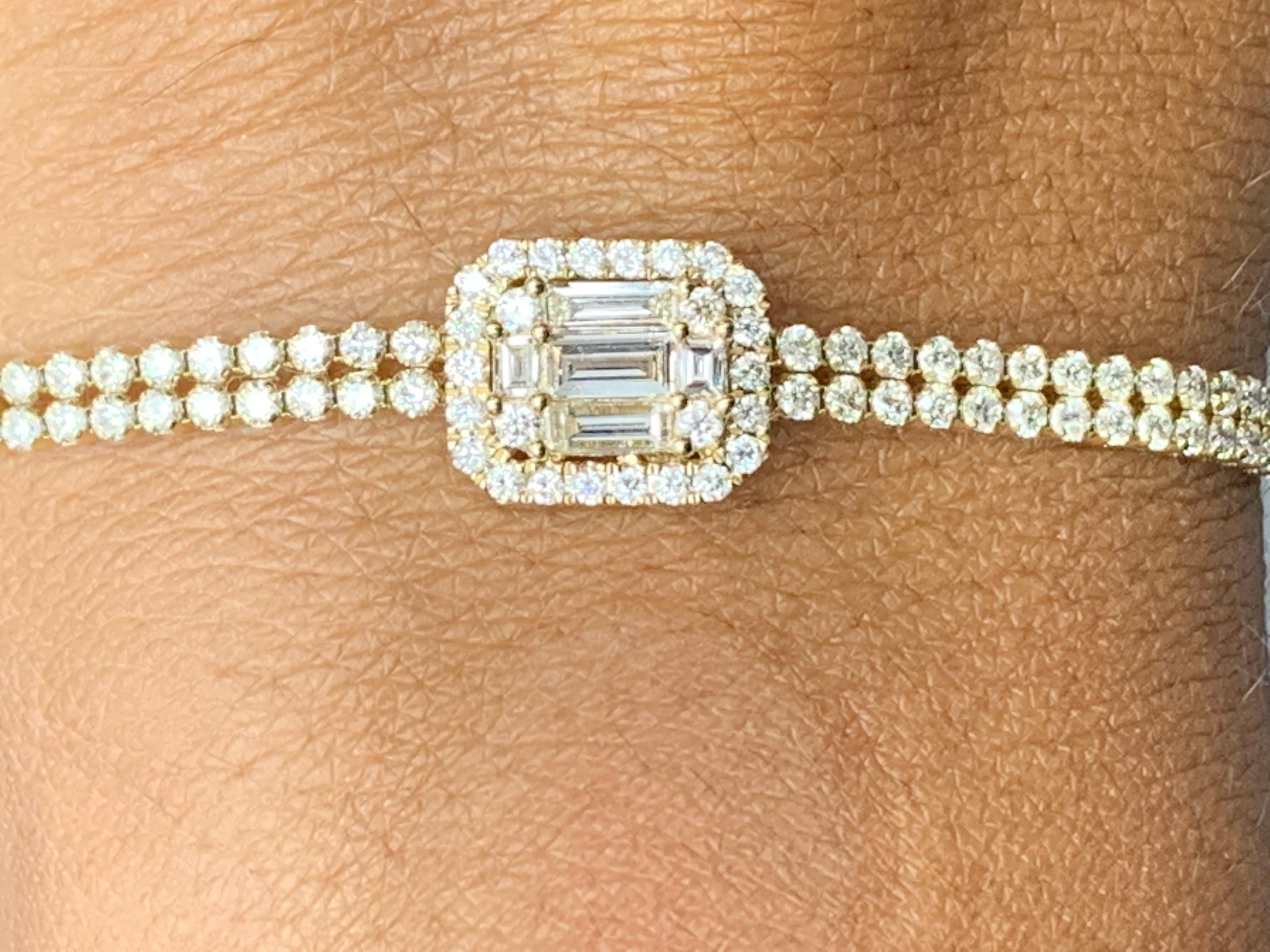 Diamant taille réglable en taille brillant de 1,10 carat  Bracelet en or jaune 14 carats en vente 3