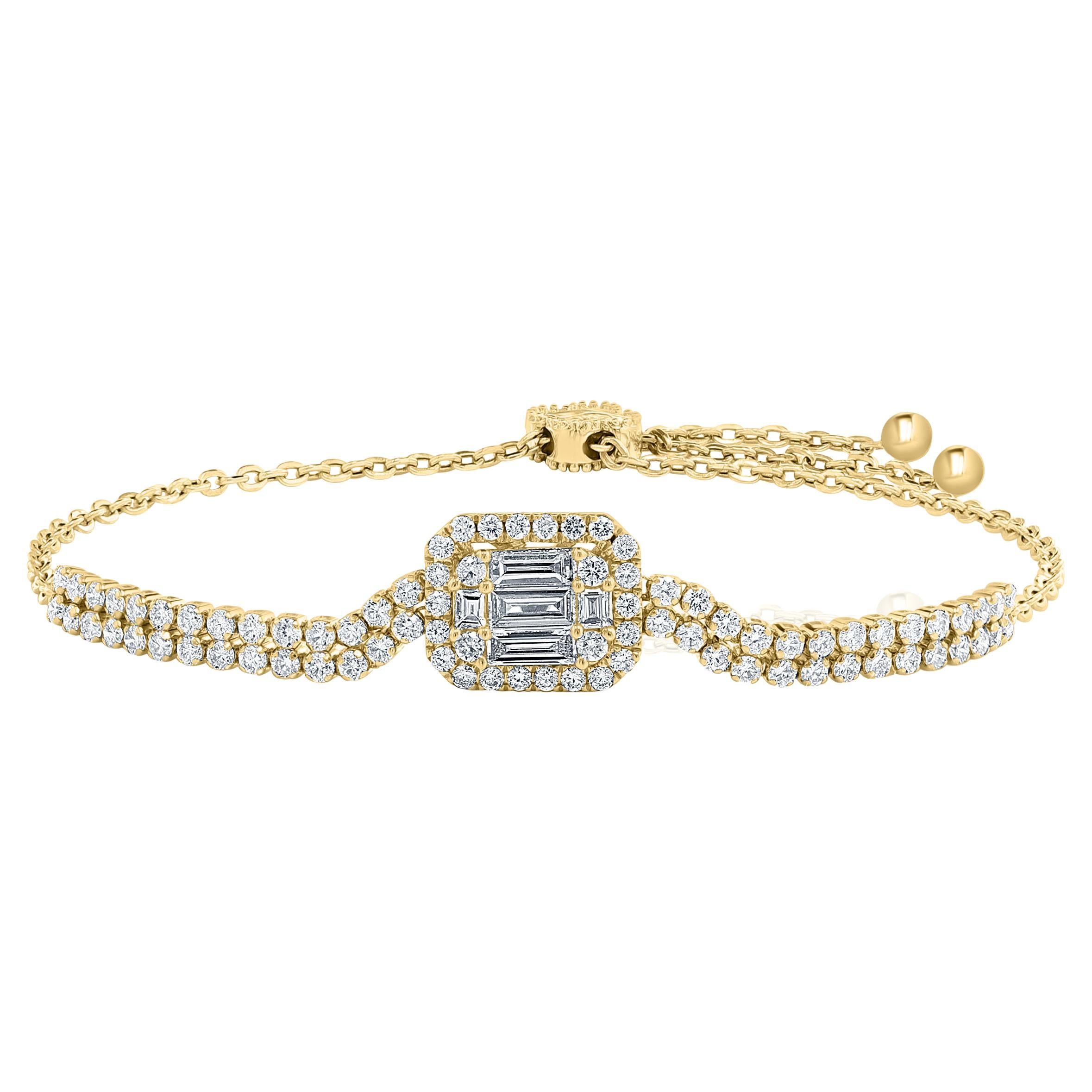 Diamant taille réglable en taille brillant de 1,10 carat  Bracelet en or jaune 14 carats