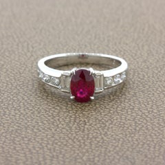 1.10 Carat Burmese Pigeon Blood Ruby Diamond Platinum Ring, GRS Certified