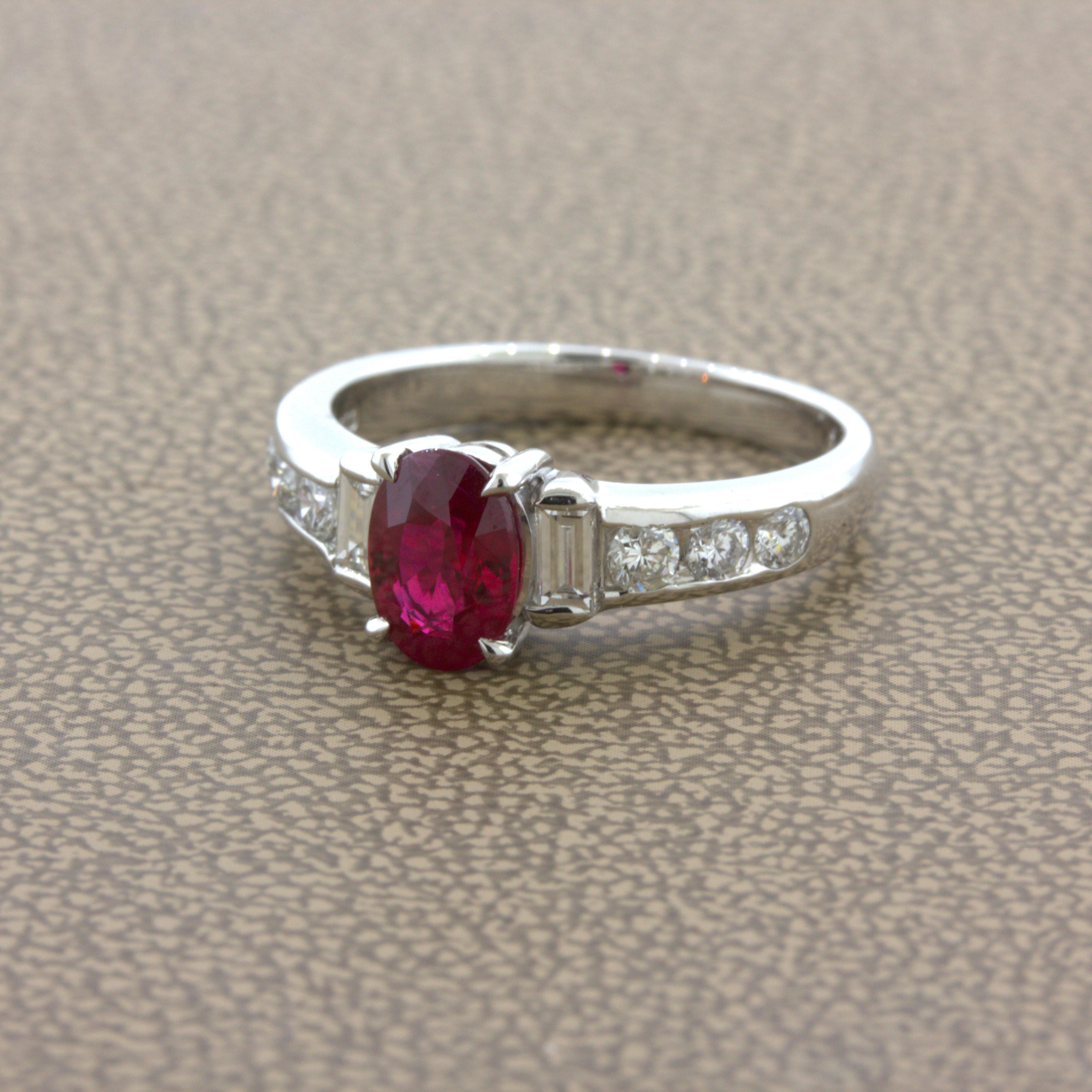 1.10 Carat Burmese Pigeon Blood Ruby Diamond Platinum Ring, GRS Certified In New Condition For Sale In Beverly Hills, CA