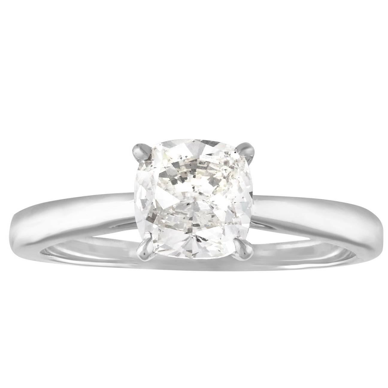 1.10 Carat Cushion Cut Diamond Engagement Gold Ring For Sale