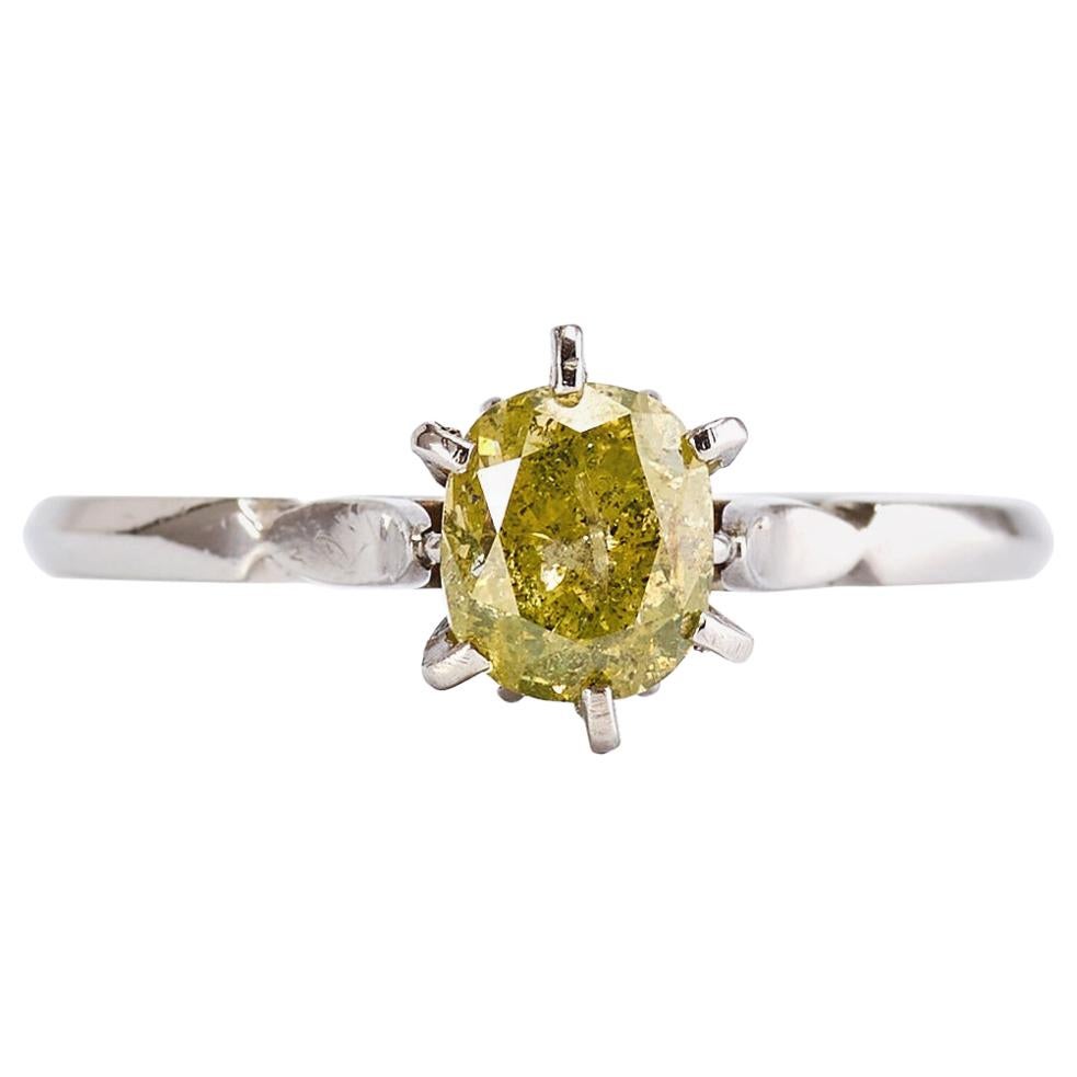 1.10 Carat Diamond 14k White Gold Engagement Ring For Sale