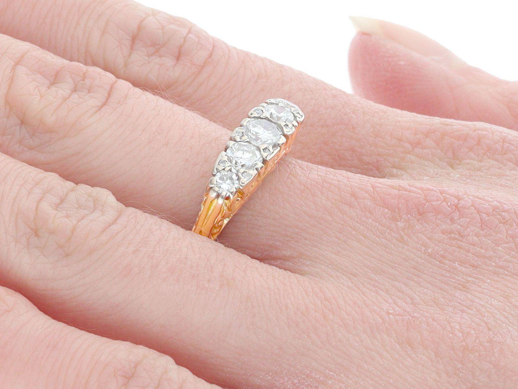 1.10 Carat Diamond and 18k Yellow Gold Five Stone Ring For Sale 2