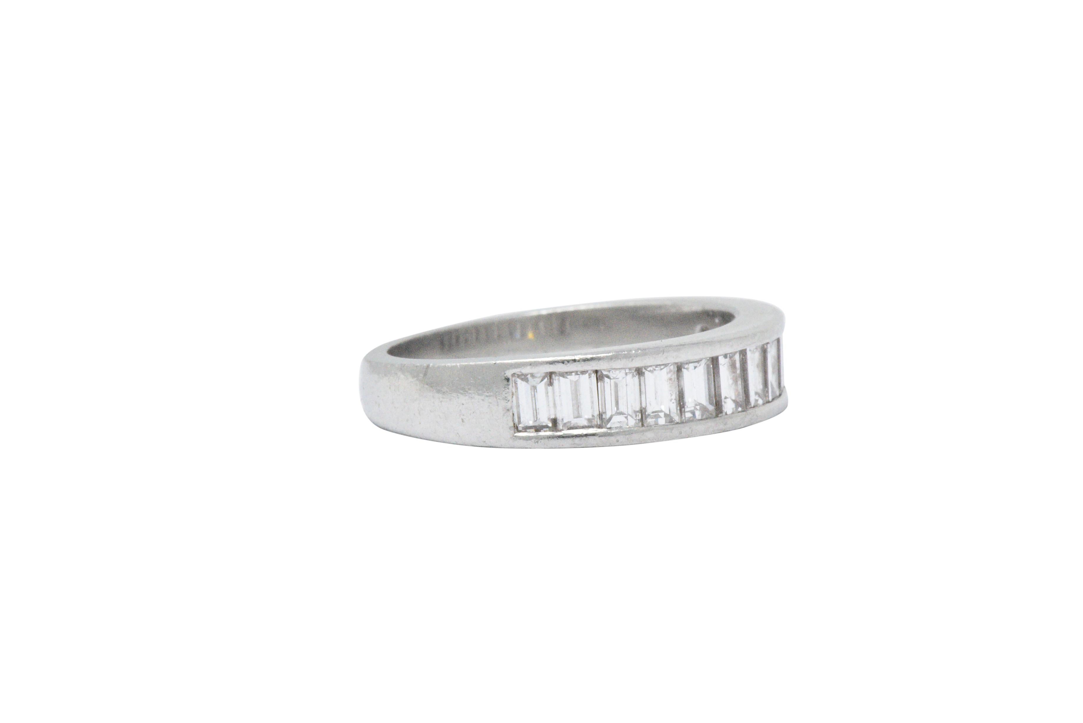Baguette Cut 1.10 Carat Diamond and Platinum Eternity Band Style Stackable Ring
